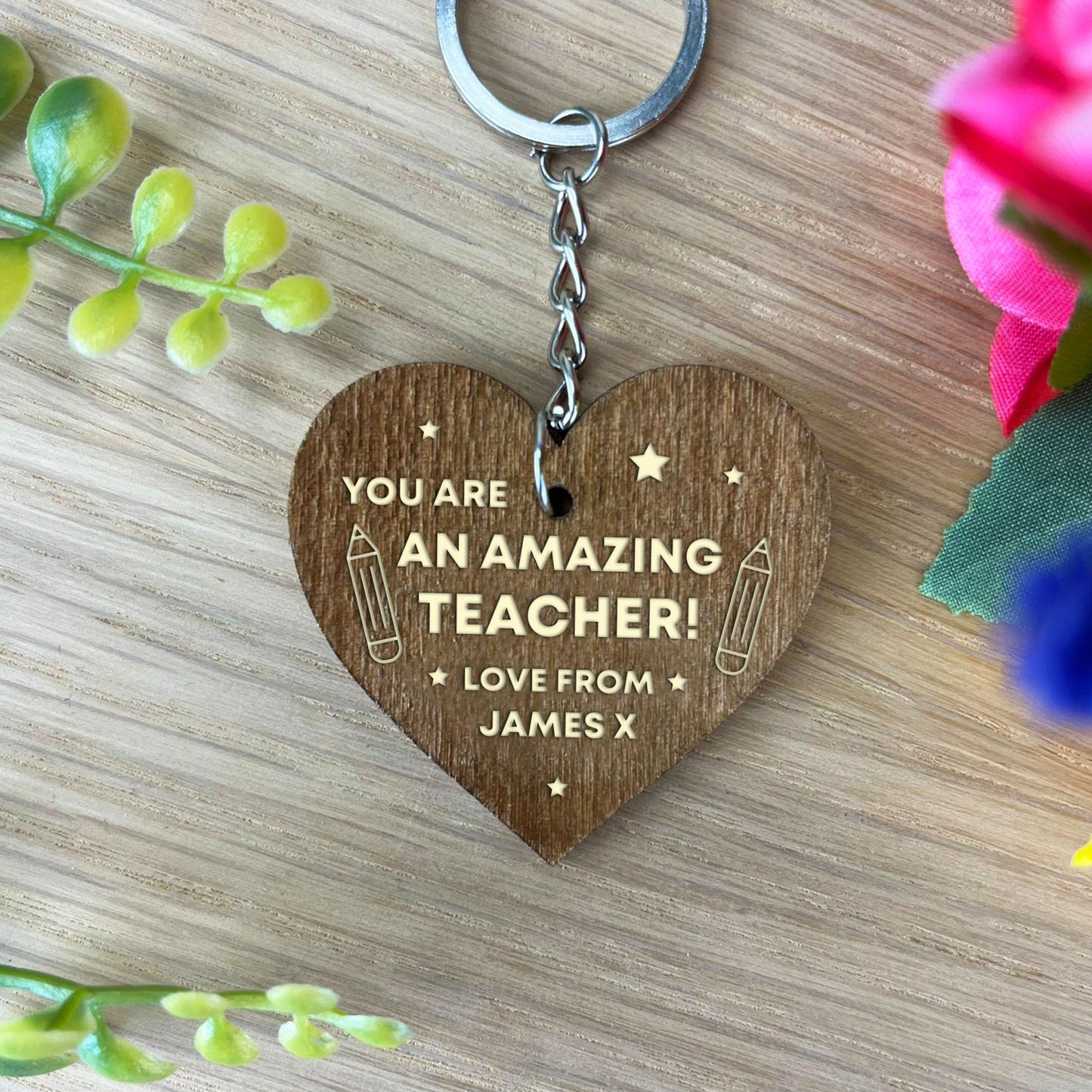 Personalised Teacher Thank You Gifts Wood Keyring Gifts