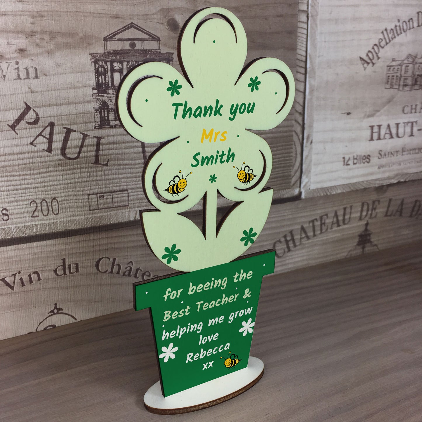 Quirky Teacher Gift Thank You Wooden Flower Leaving Nursery