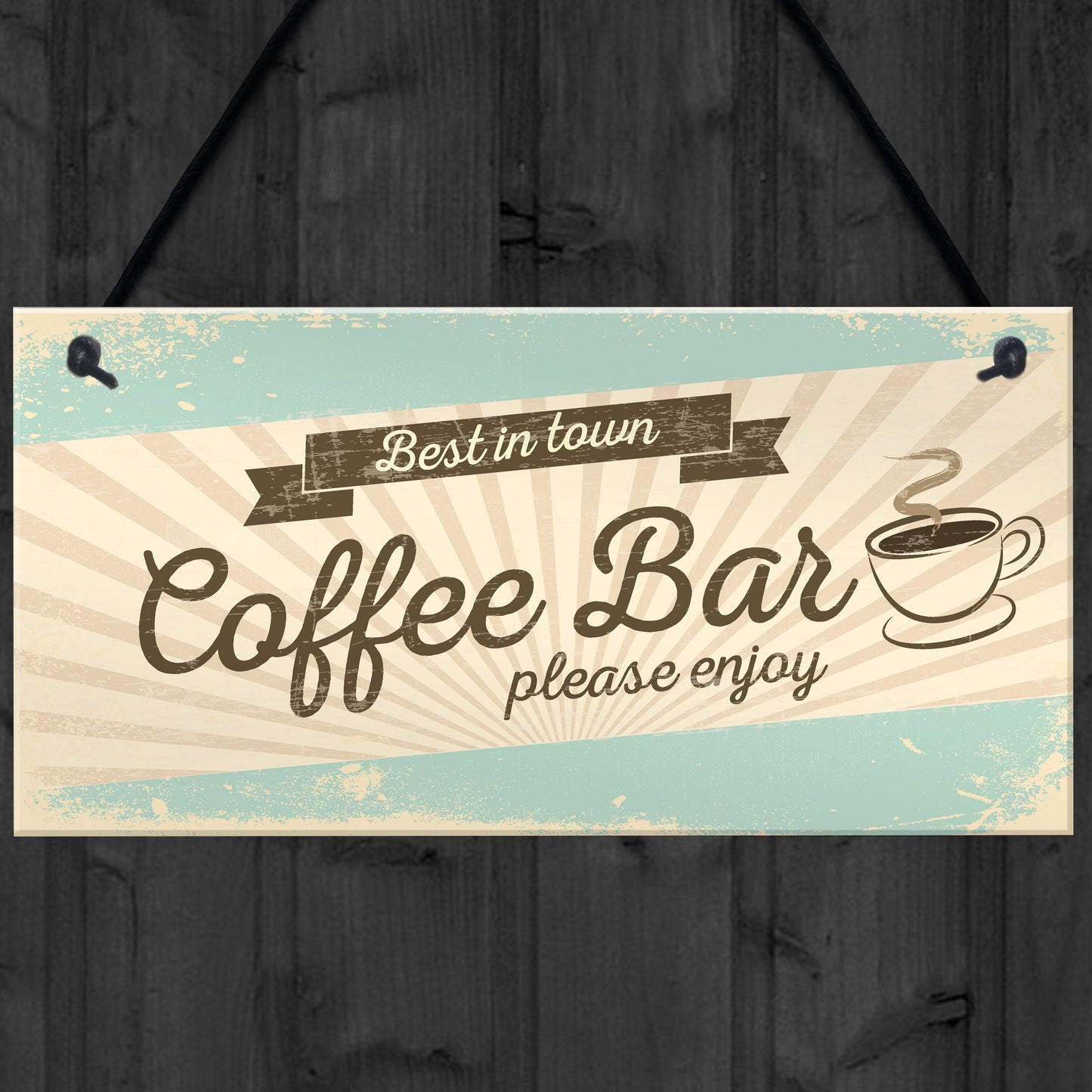 Coffee Bar Hanging Wall Plaque Home Decor Kitchen Cafe Sign