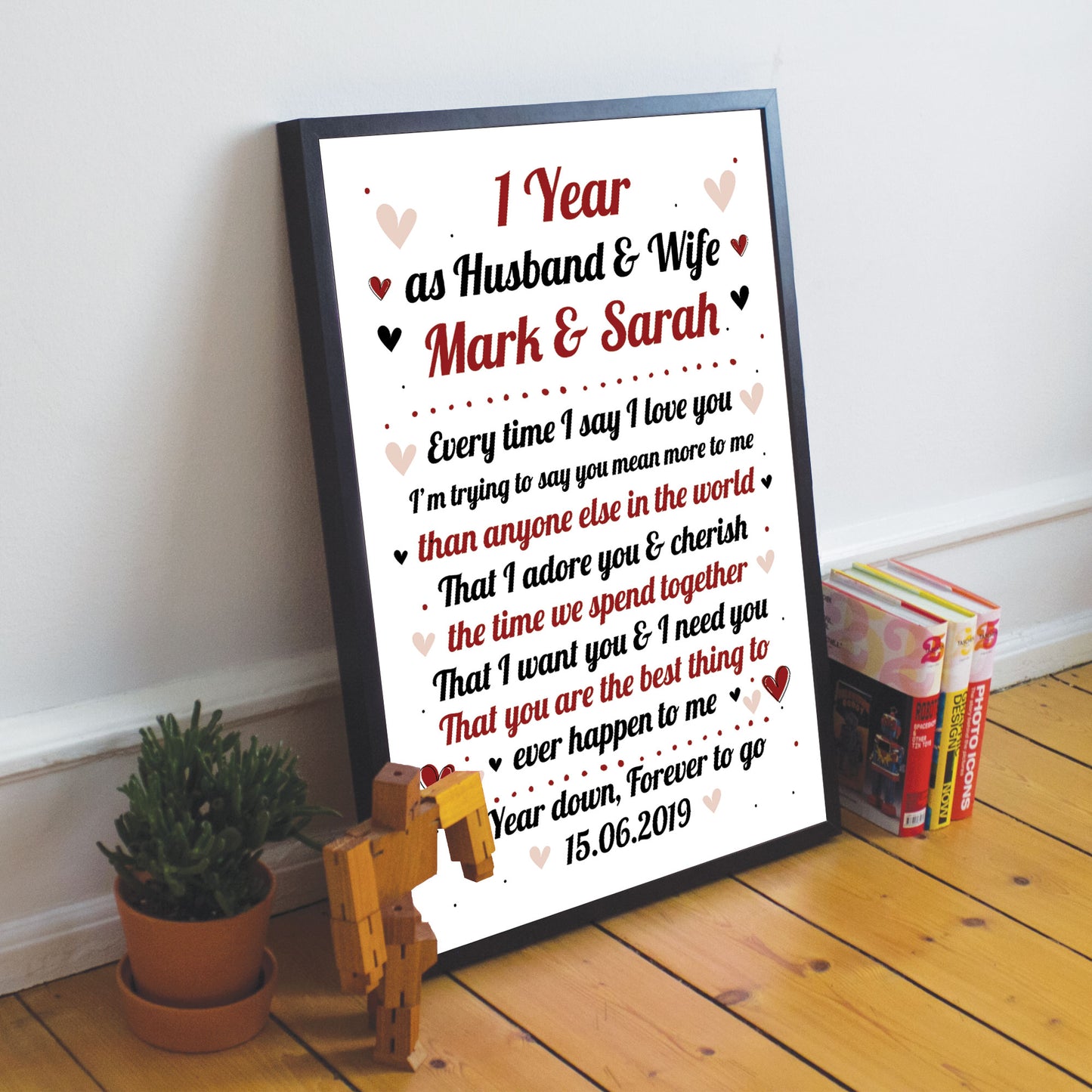 1st Wedding Anniversary Gift For Husband or Wife Framed Print