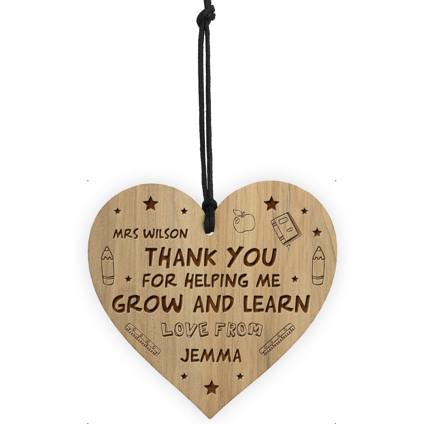 Thank You Teacher Gifts Wood Engraved Heart Personalised Gift