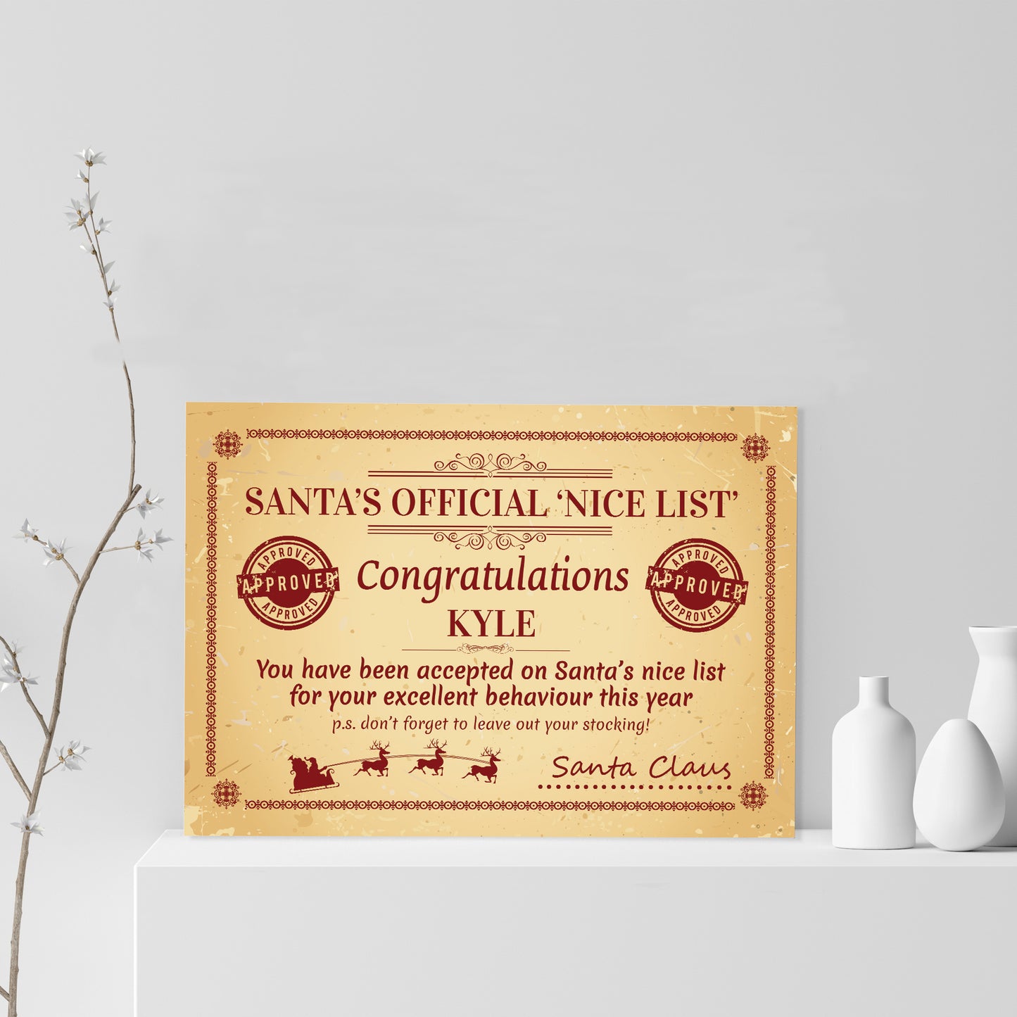 Personalised Official Nice List Ceritificate From Santa Novelty