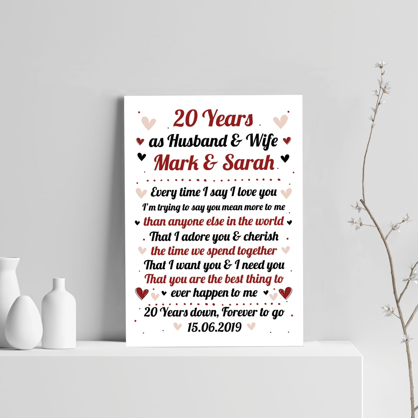 20th Wedding Anniversary Gift For Husband or Wife Print Keepsake