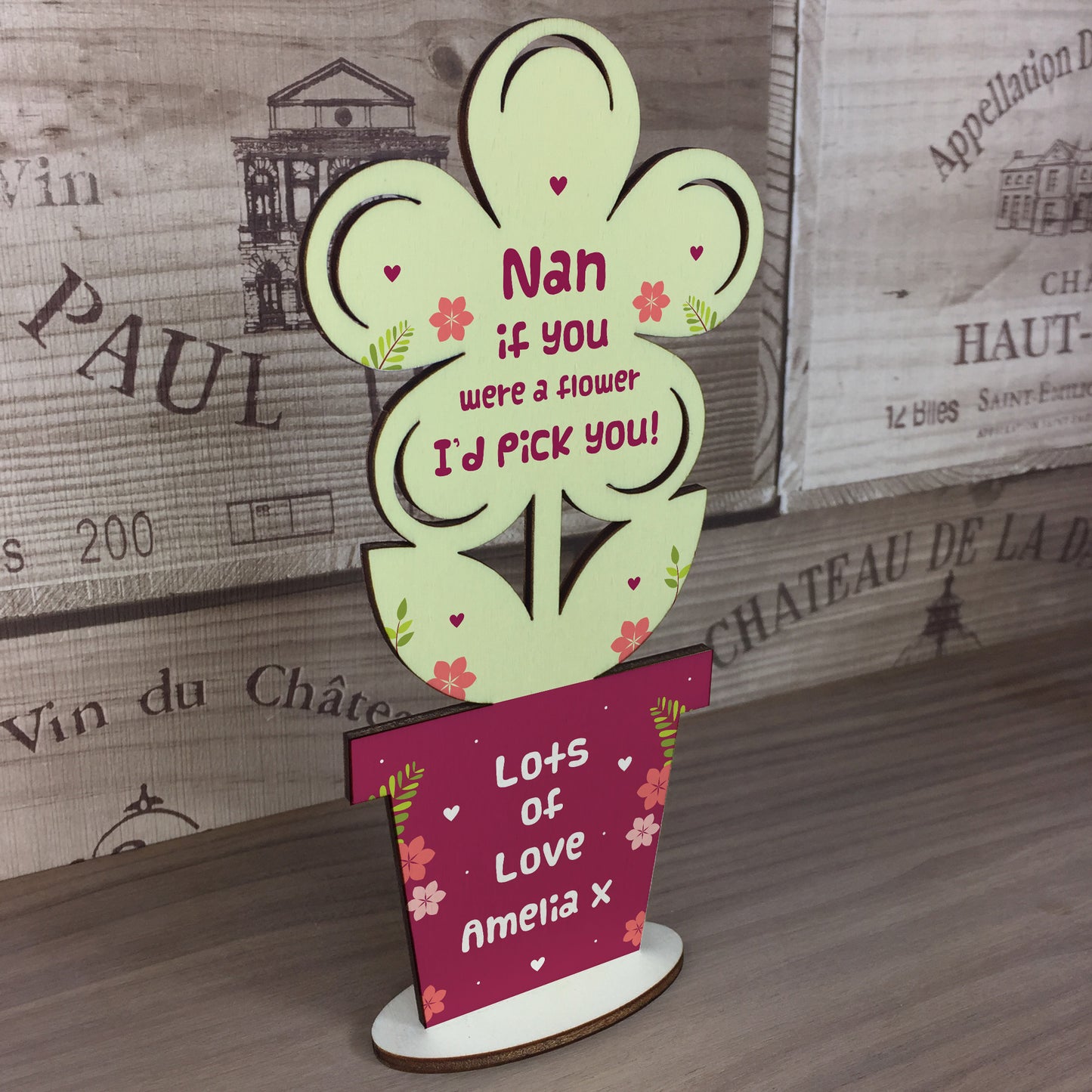 Personalised Wooden Flower Gift For Nan Nanny Birthday Gift
