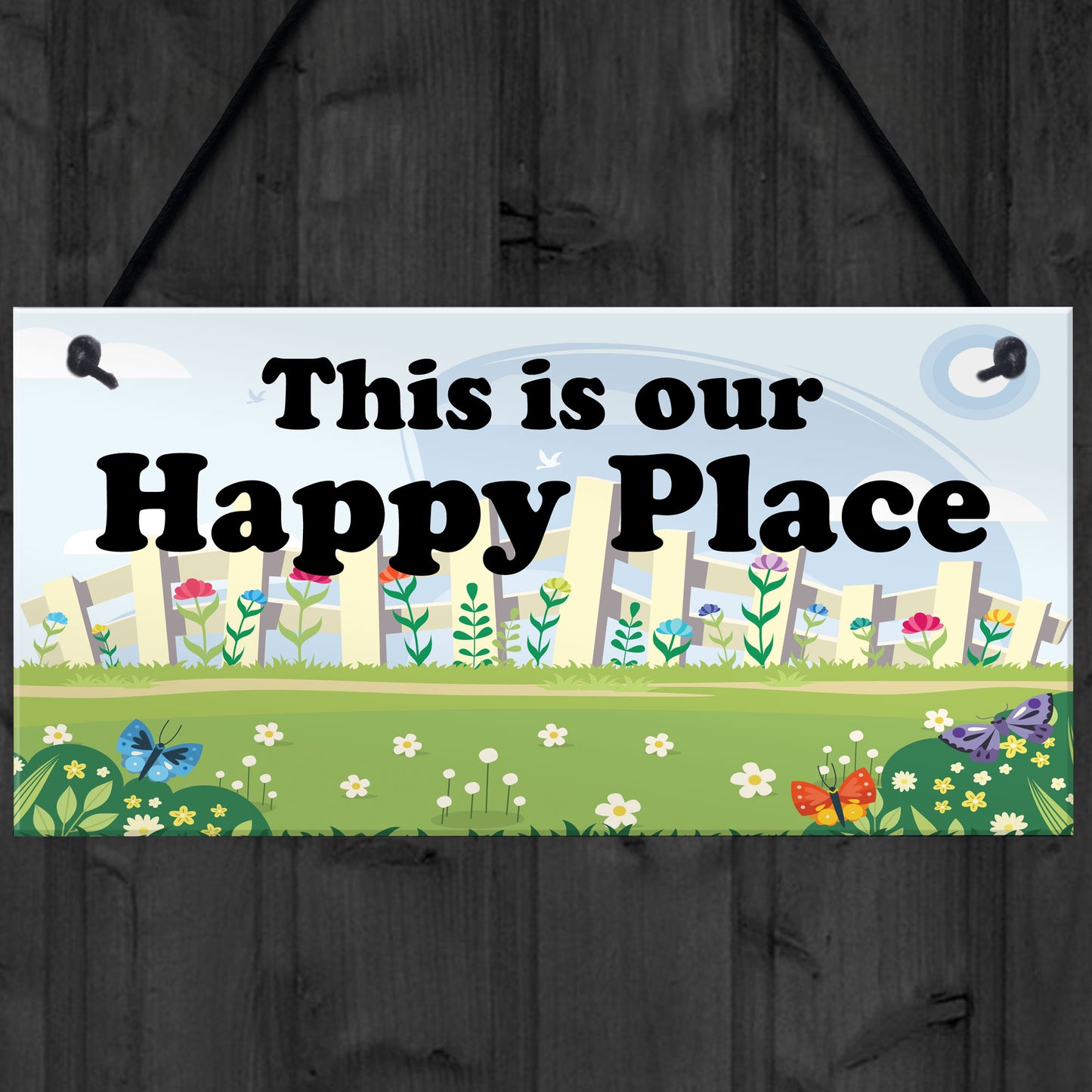 Garden Sign Happy Place Door Sign Hanging House Plaque Yard Sign