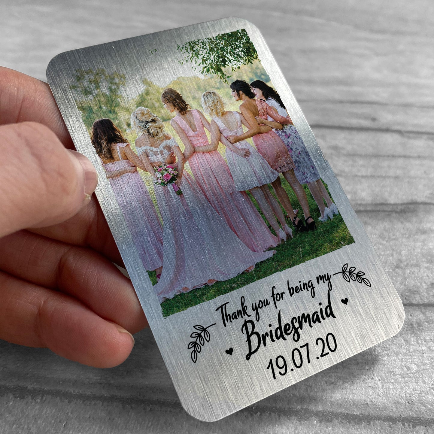 Personalised Wedding Favour Thank You Bridesmaid Gift Metal Card