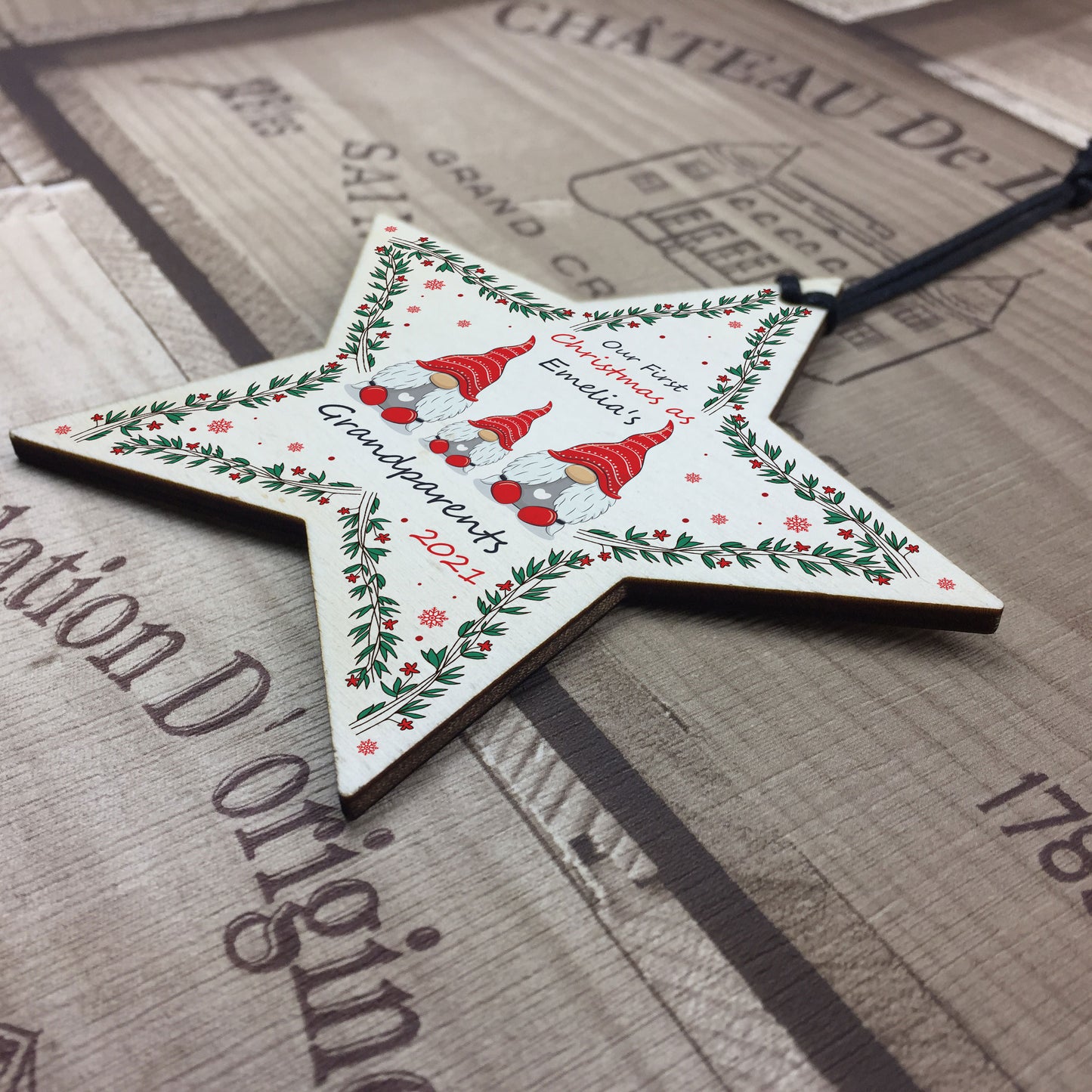 1st Christmas As Grandparents Bauble Personalised Wood Star