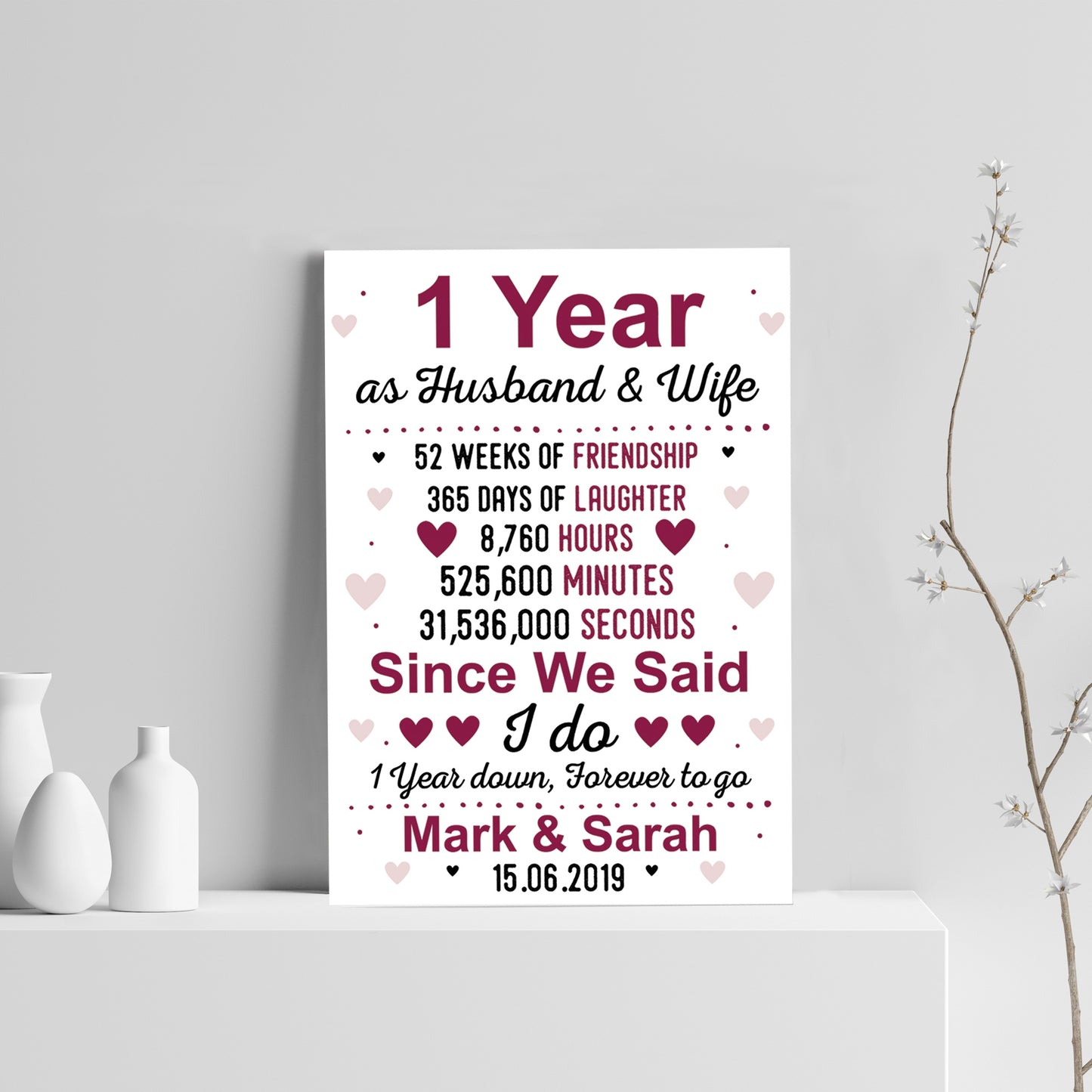 1st Anniversary Gift Personalised 1st Wedding Anniversary Paper