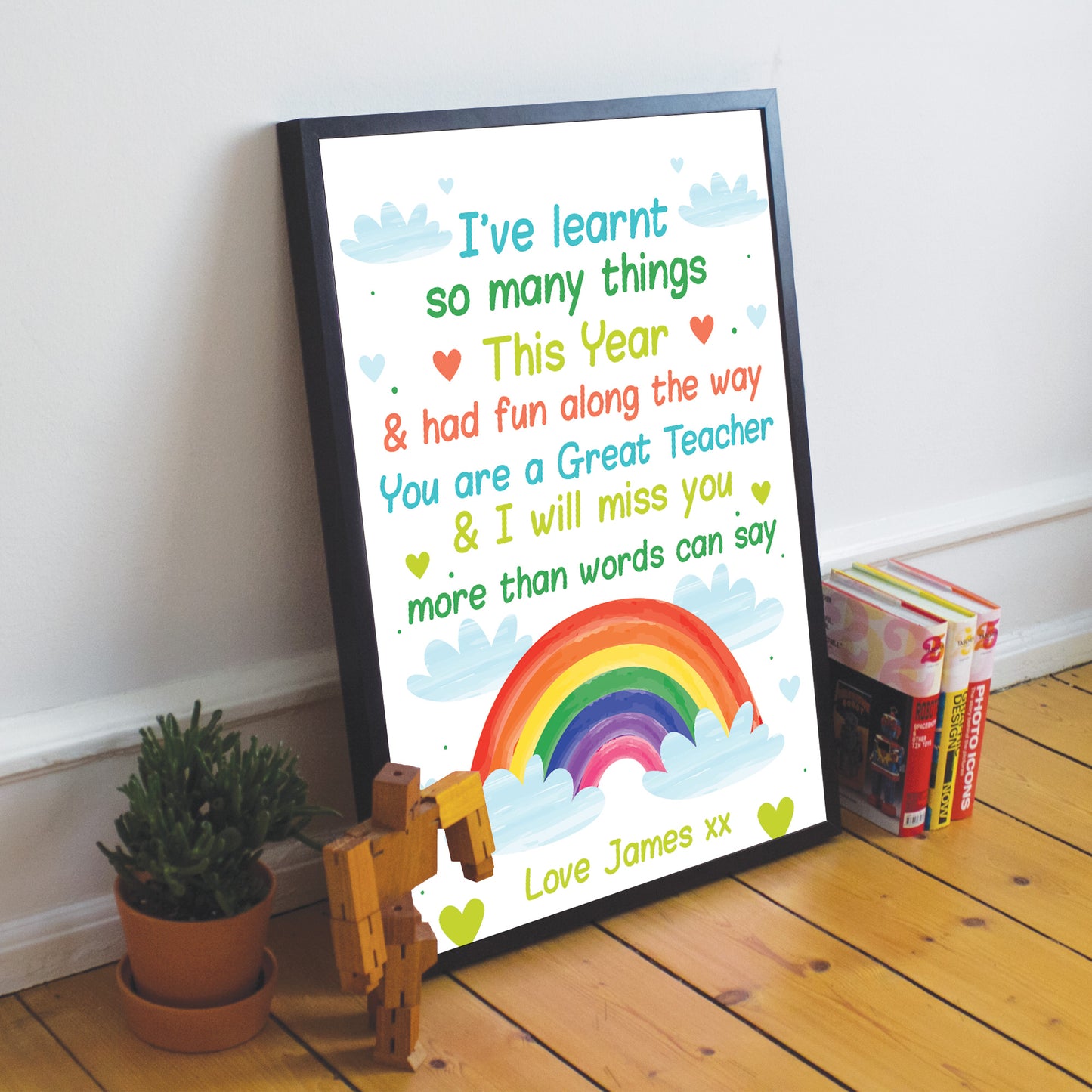 Personalised Nursery PreSchool Teacher Gift Rainbow Framed Print