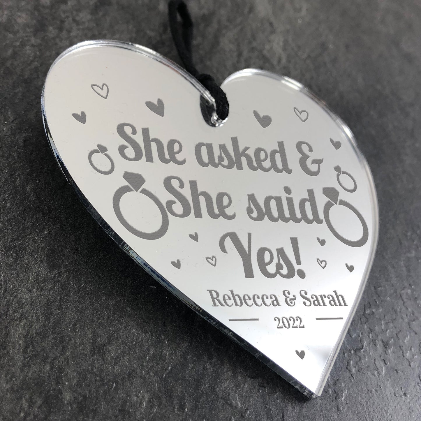 She Asked And She Said Yes Acrylic Heart Personalised Engagement