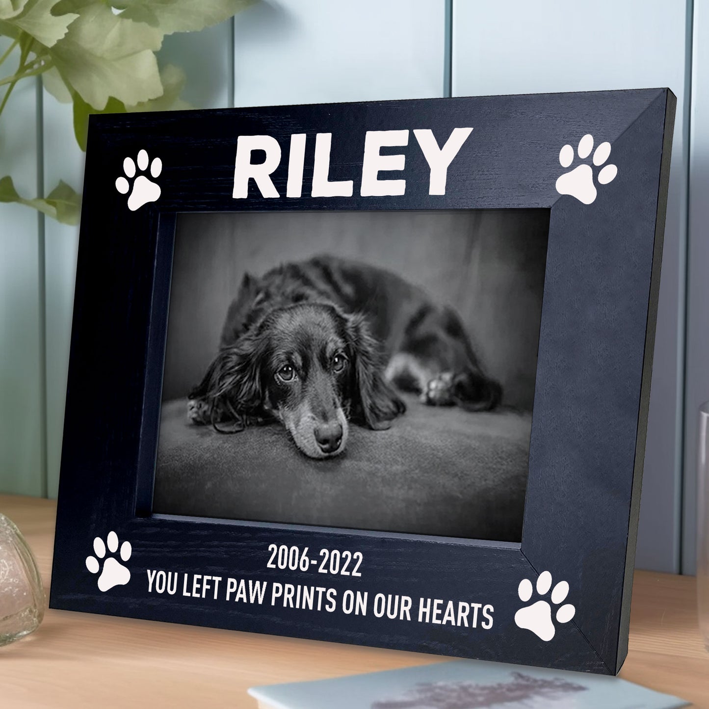 Personalised Pet Photo Frame Black Wood Gift Dog Puppy Memorial