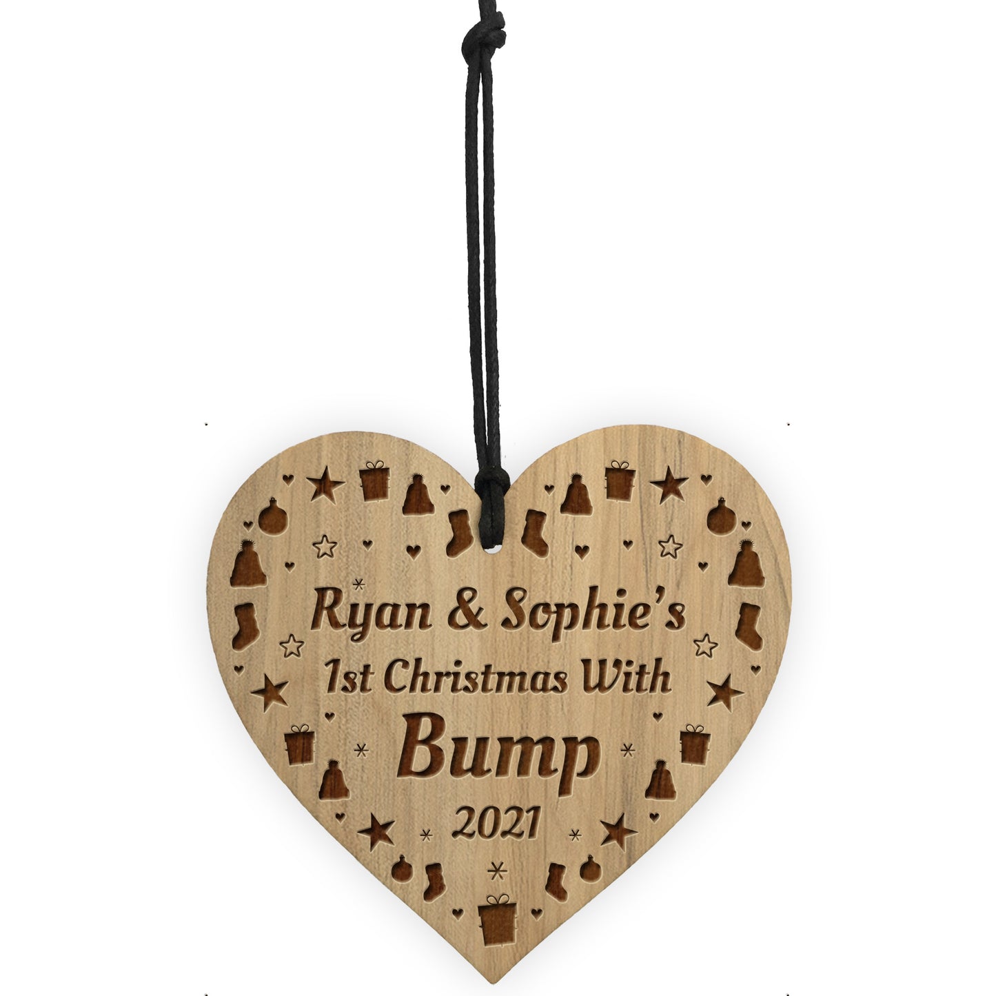 1st Christmas With Bump Engraved Heart Personalised Decoration