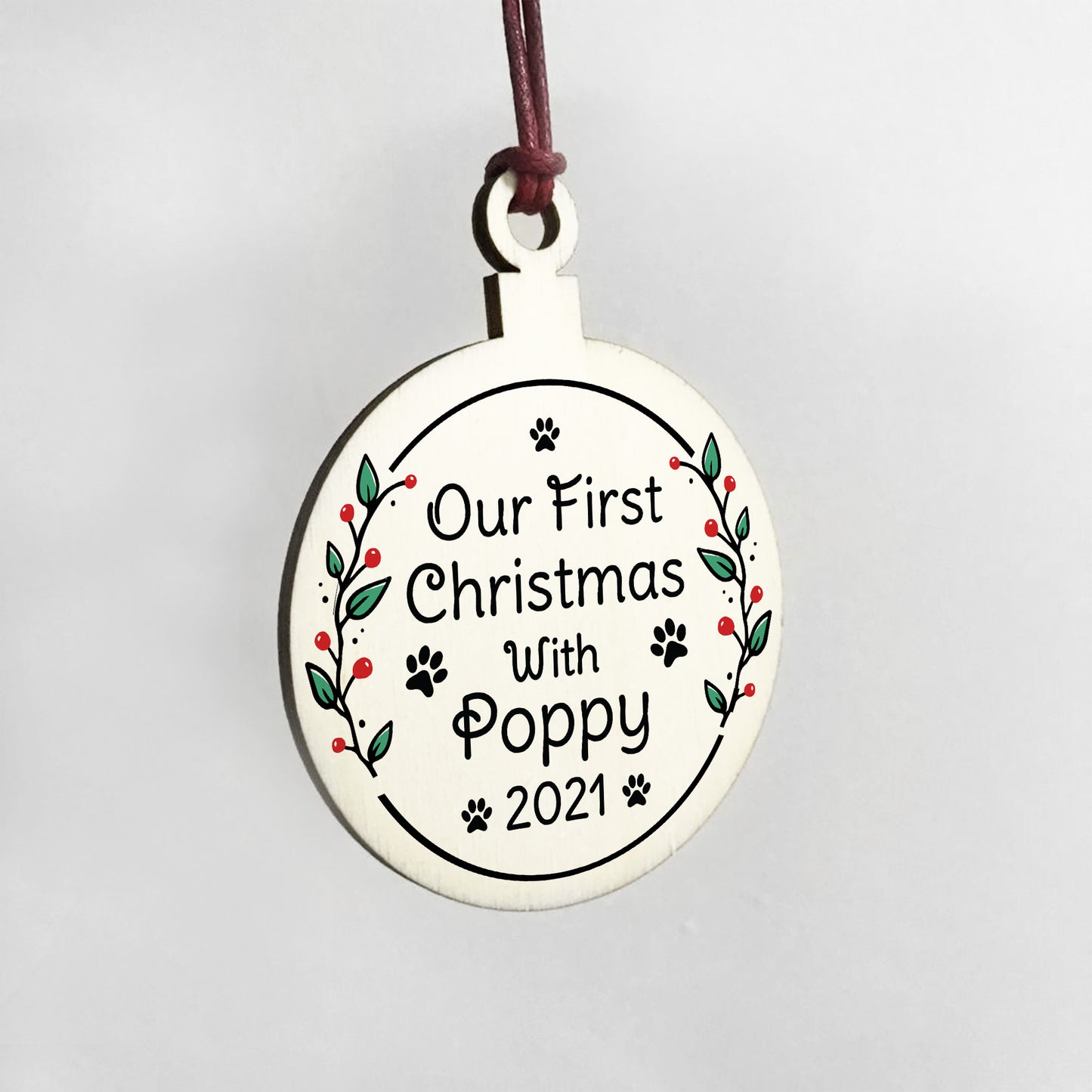 1st Christmas With Dog Puppy Personalised Wood Hanging Bauble