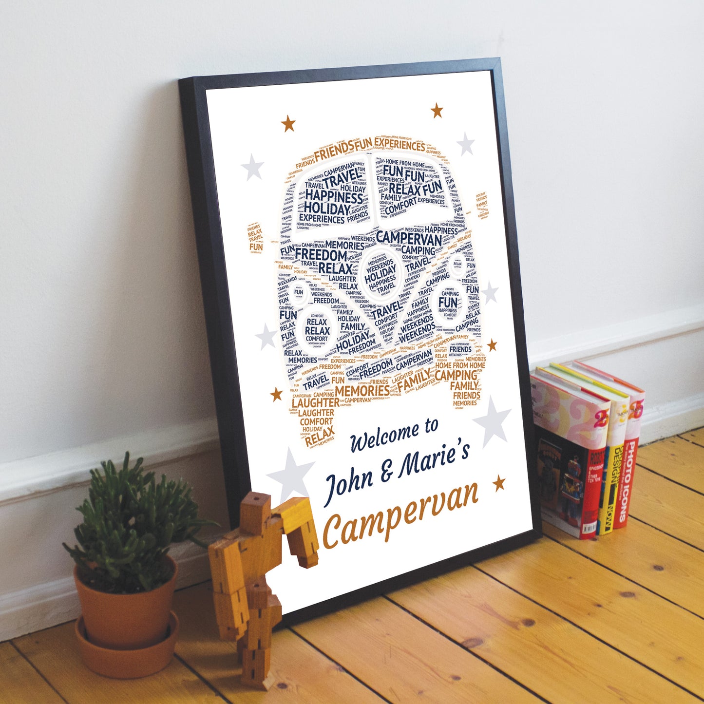 Personalised Campervan Sign Word Art Print VW Camper Birthday