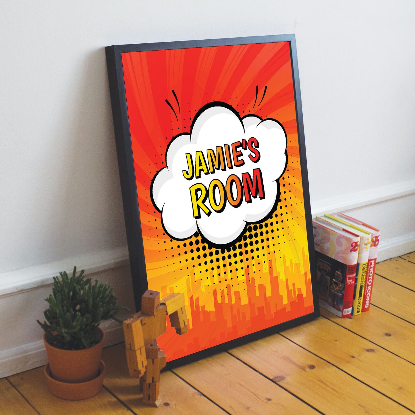 Personalised Superhero Wall Art Framed Picture Boys Bedroom Sign