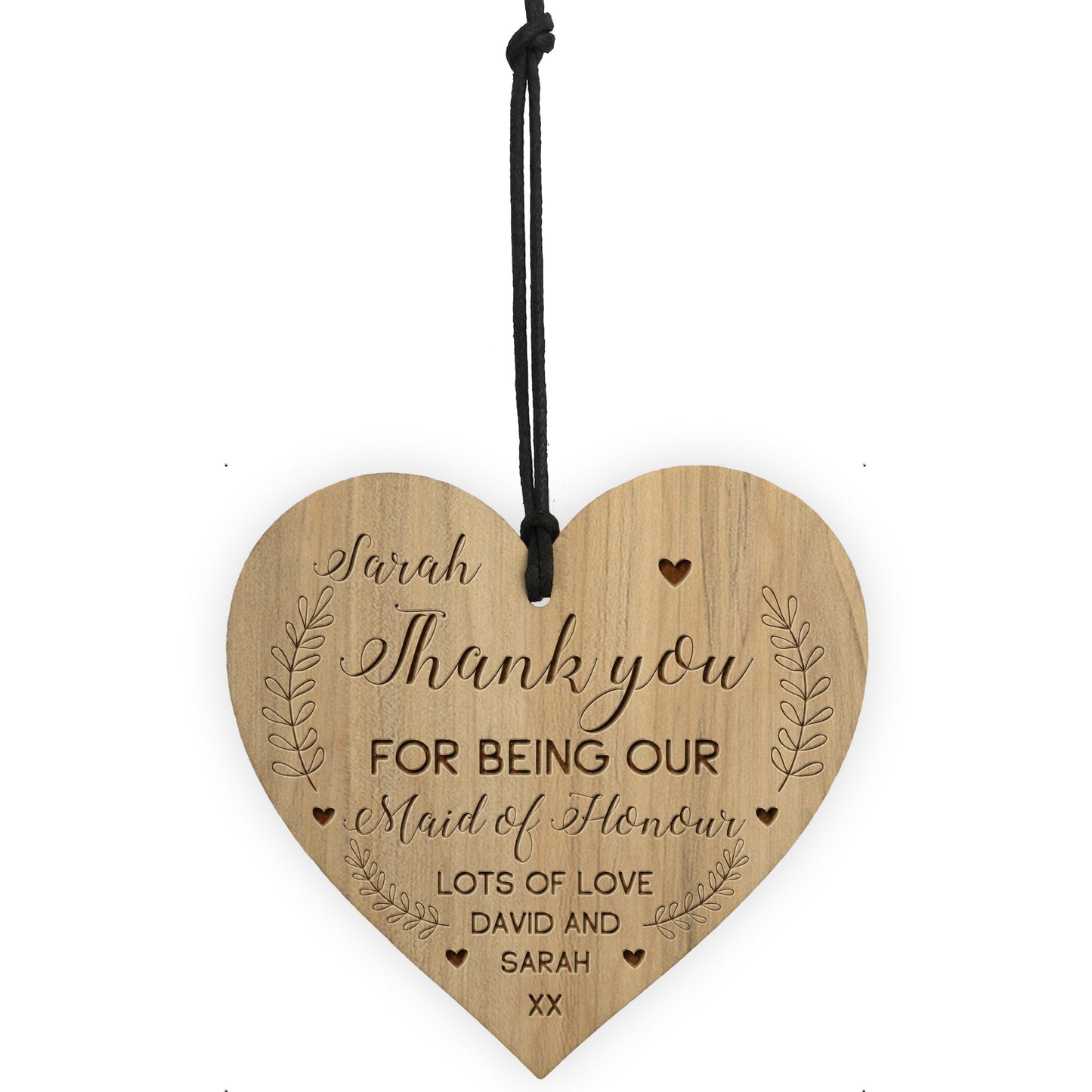 Personalised Maid Of Honour Gifts Engraved Heart Thank You Gift