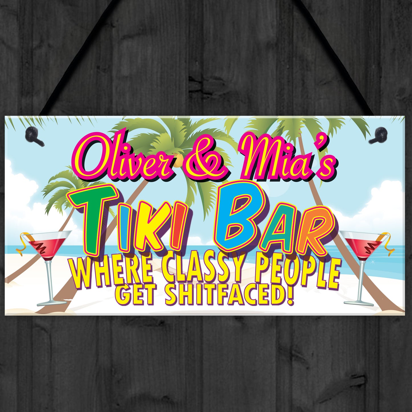 Personalised Tiki Bar Beach Cocktails Alcohol Hanging Plaque