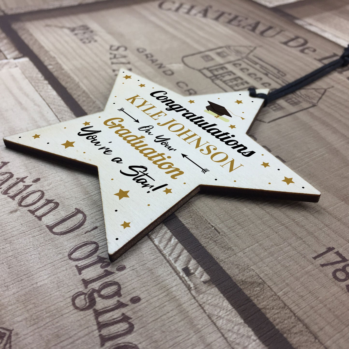 Graduation Gift Personalised Congratulations Wood Star Leaving