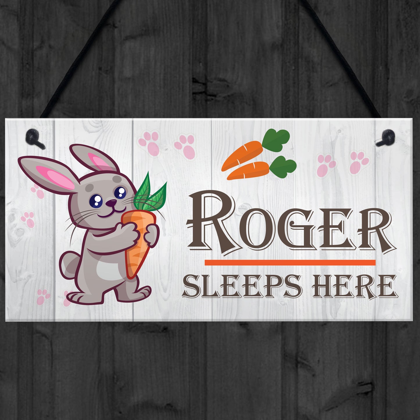 Personalised Rabbit Hutch / Bunny Sleeps Here Hanging Sign Gift