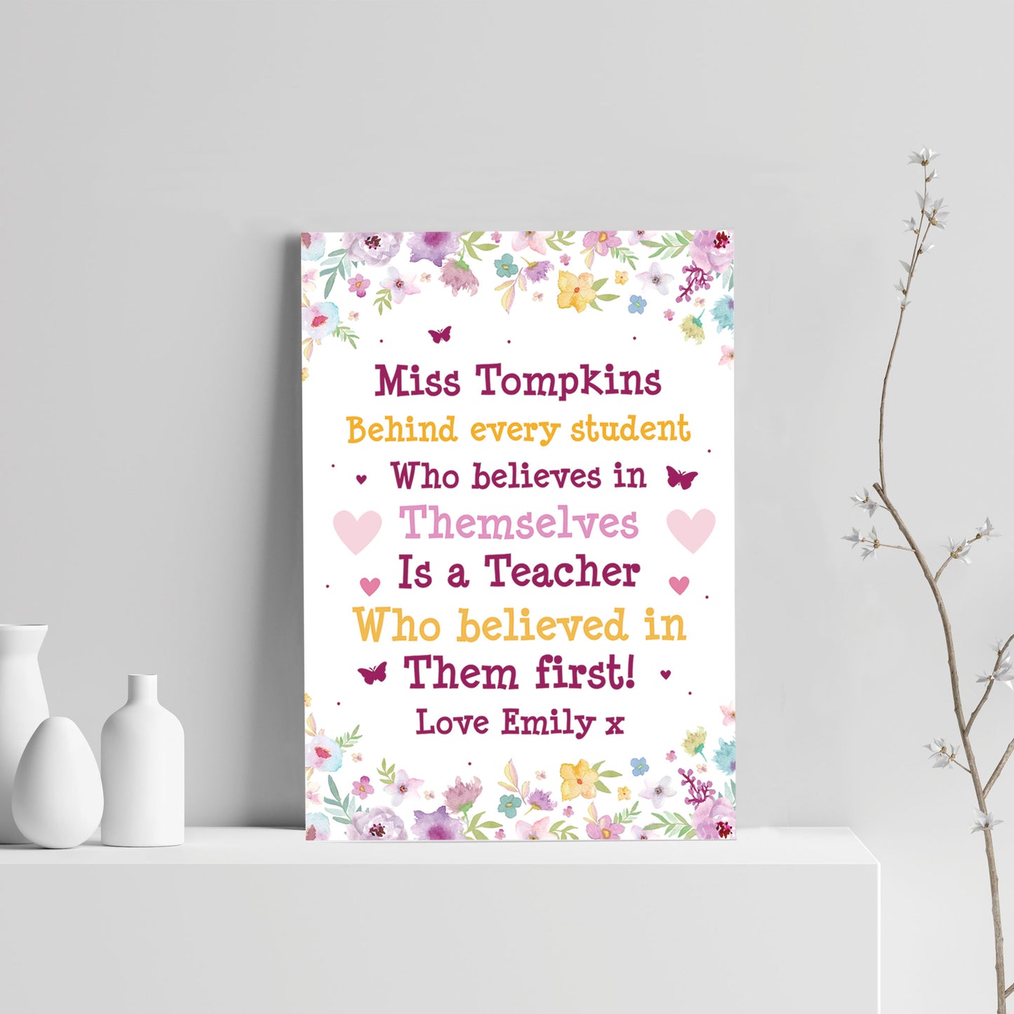 Teacher Leaving School Nursery Gift Personalised Floral Print