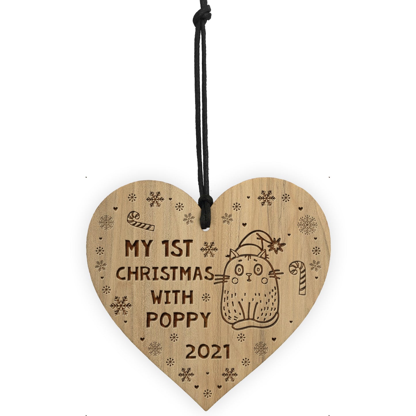 1st Christmas With Any Name Cat Kitten Personalised Wood Bauble