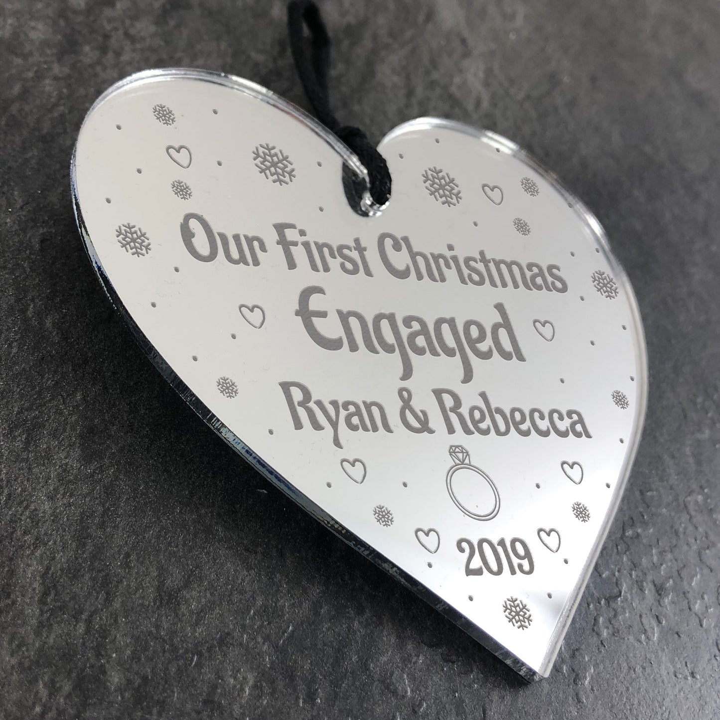 1st Christmas Bauble Personalised Acrylic Heart Engagement Gift