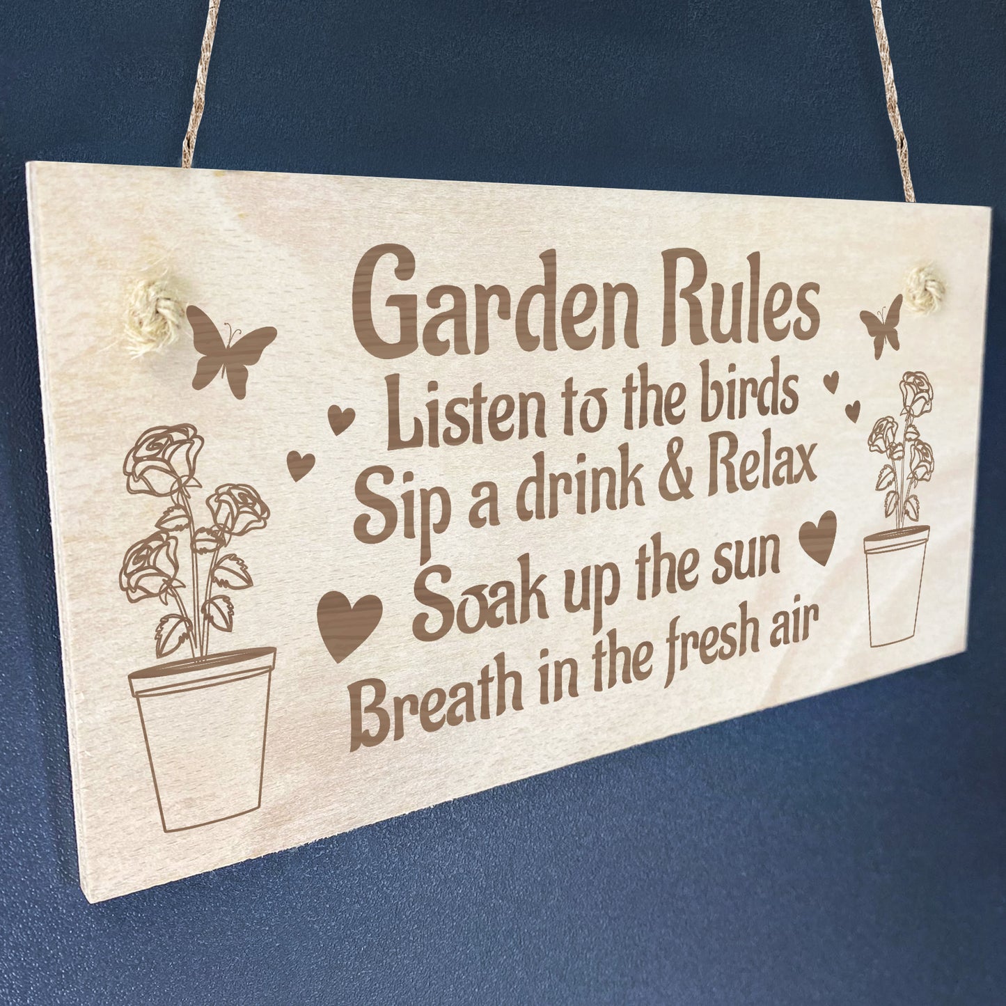 Garden Rules Sign Engraved Hanging Wall Door Plaque Shed Sign