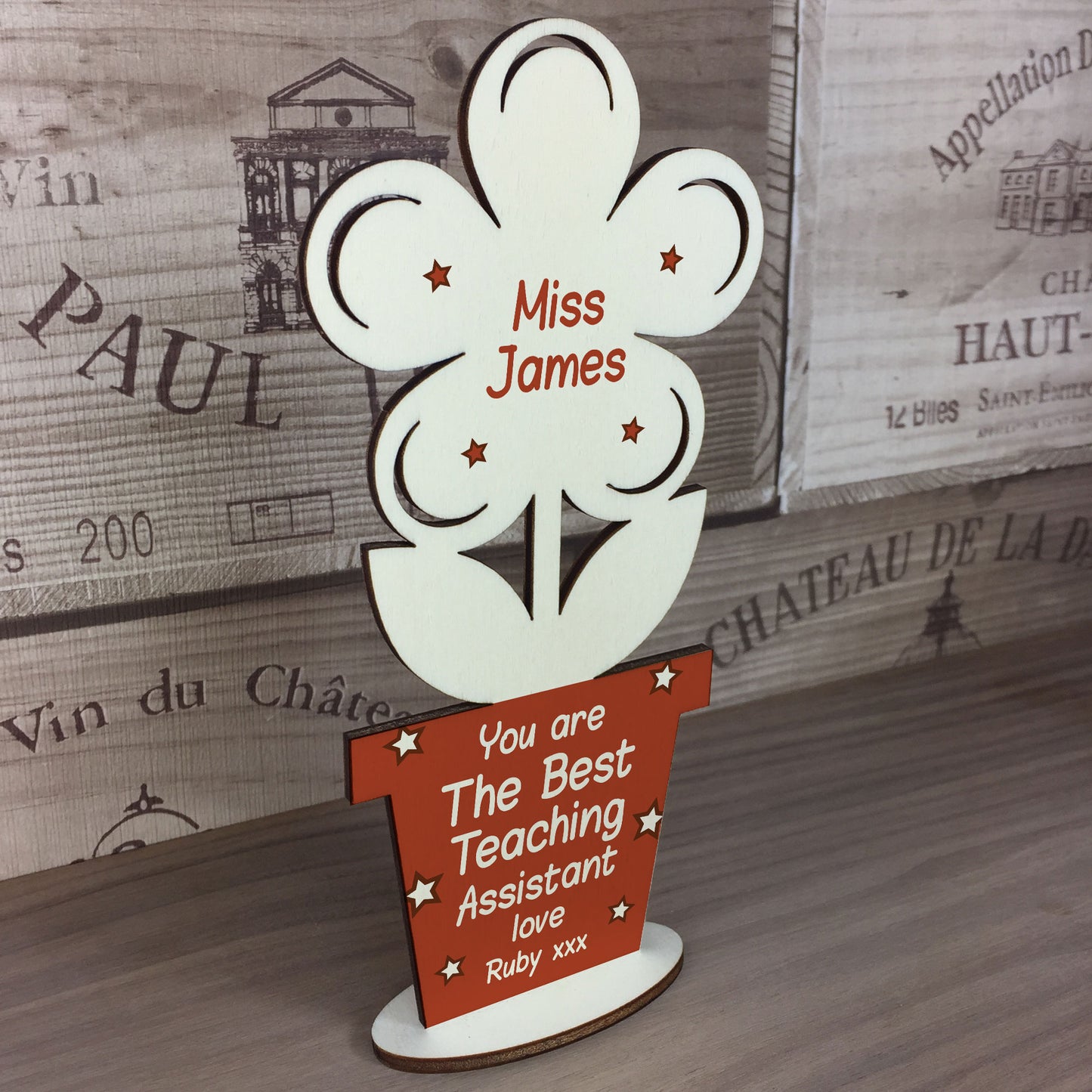 Thank You Teaching Assistant Gift Personalised Wood Flower