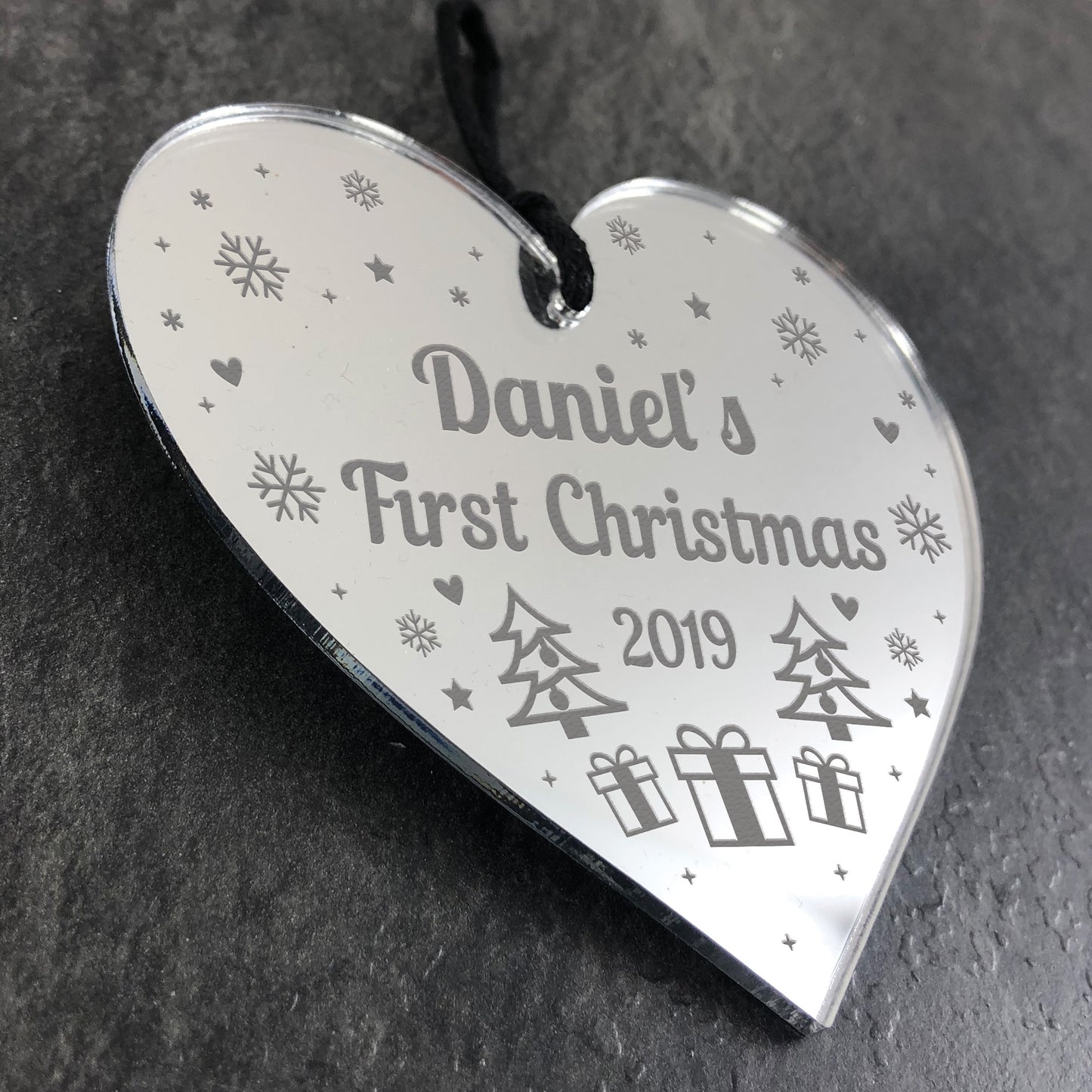 1st Christmas Bauble Ornament New Baby Mirror Acrylic Heart