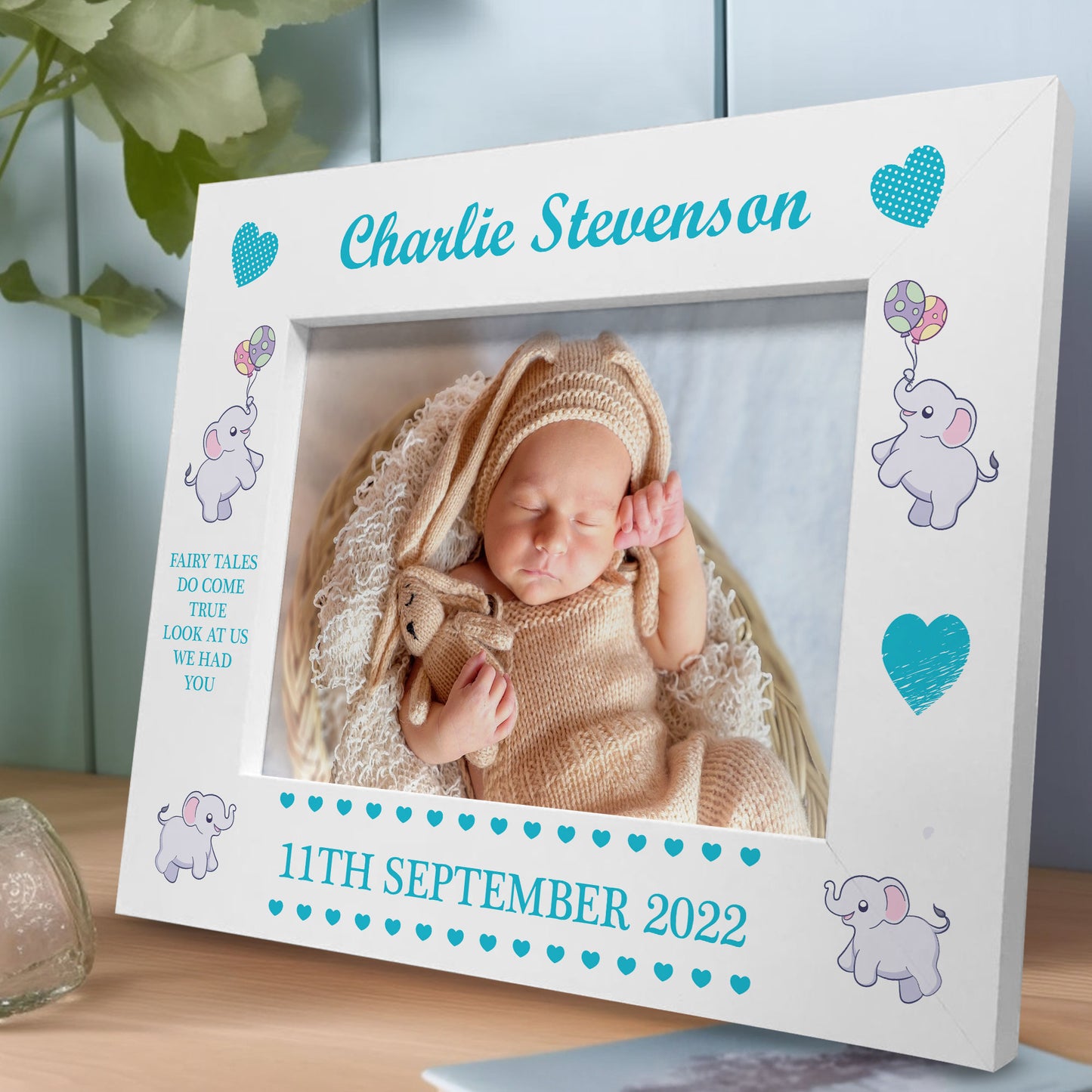 Personalised Baby Boy Photo Frame With Birth Details Elephant