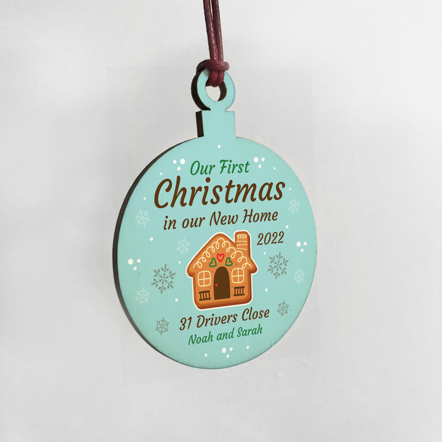 Personalised Christmas Bauble Tree Decoration Wood New Home Gift