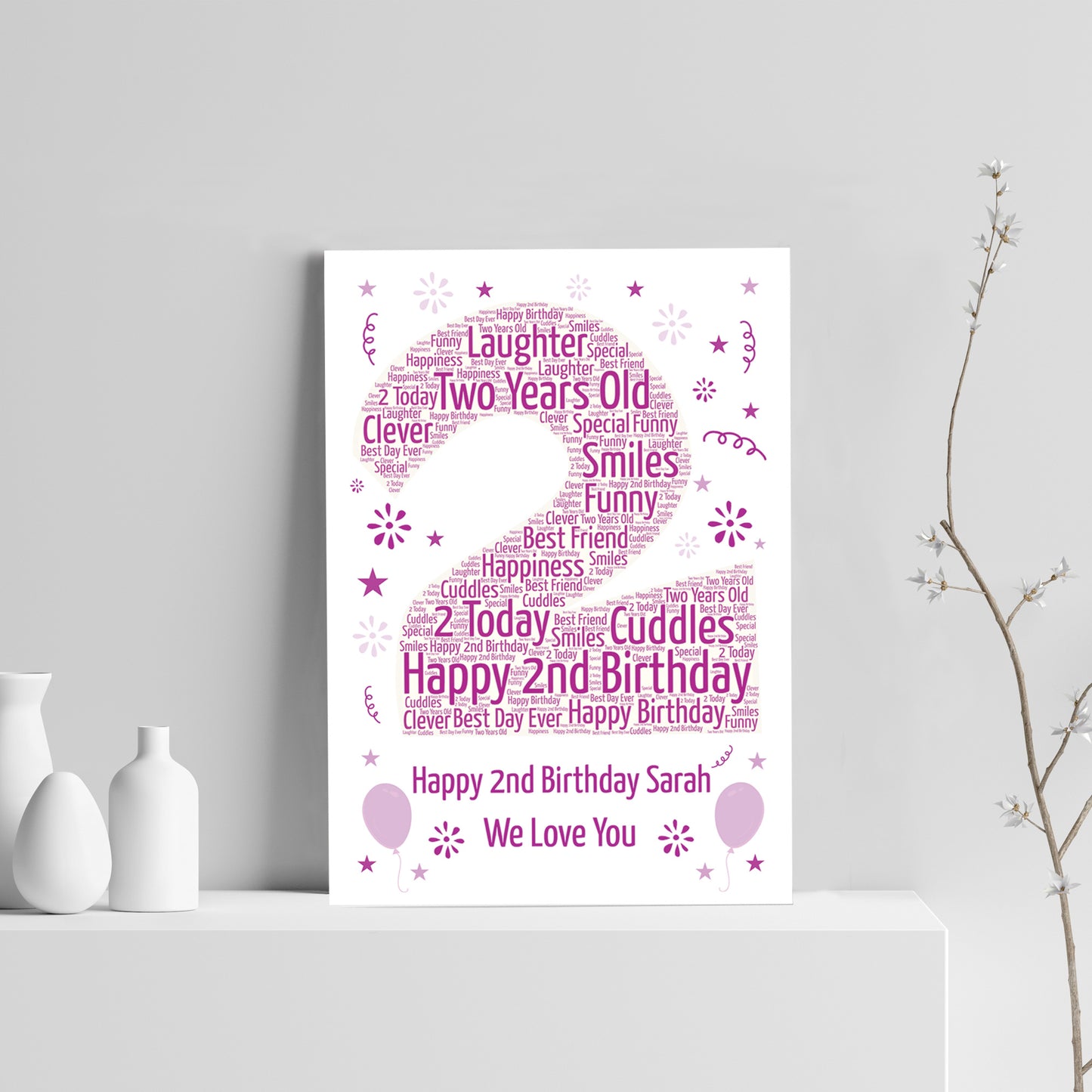 Personalised 2nd Birthday Gift Word Art Print Keepsake Baby Girl