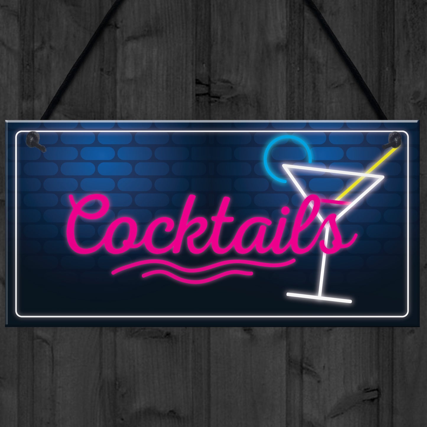 Cocktail Neon Effect Hanging Plaque Home Bar Pub Sign Friendship