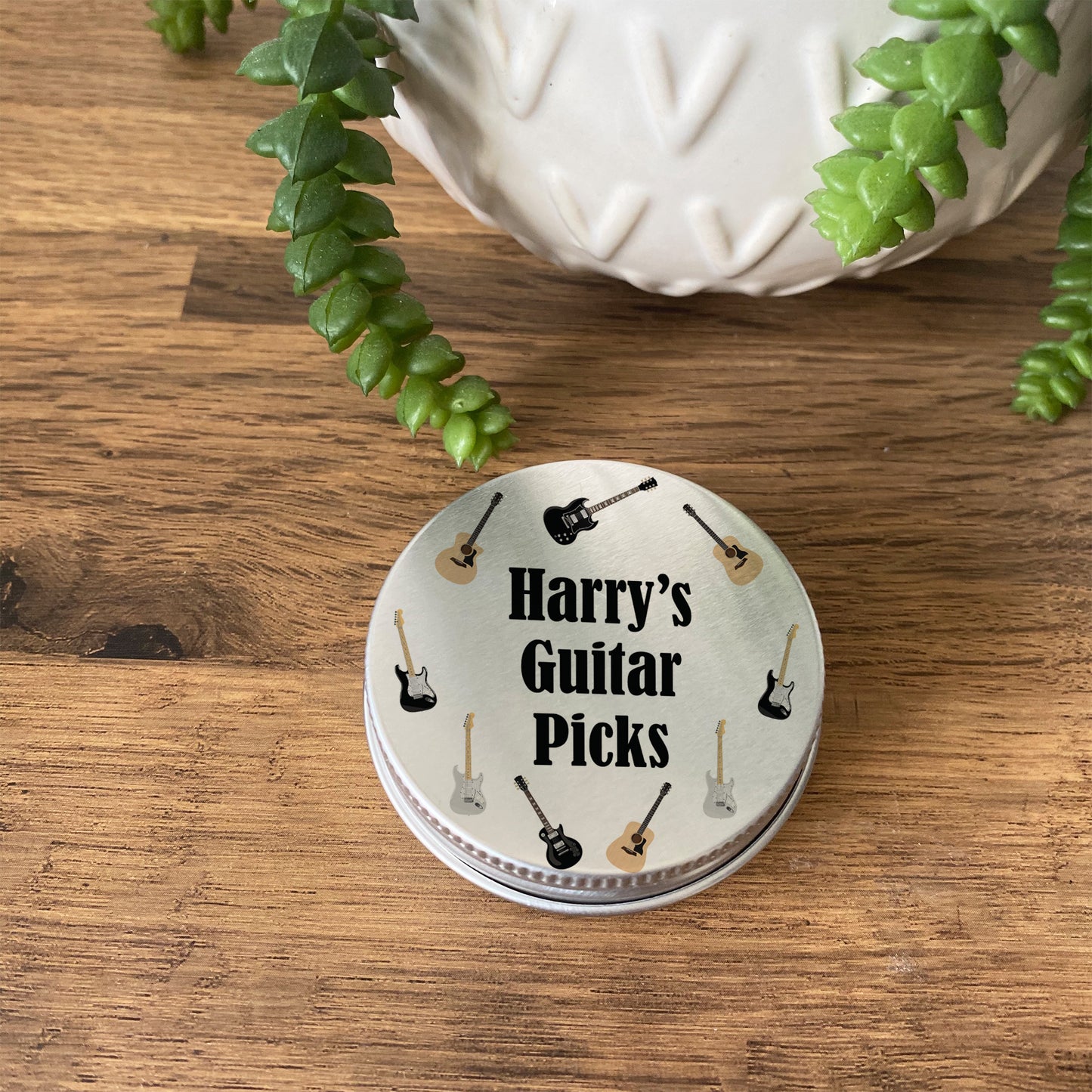 Personalised Guitar Plectrum Picks Tin Gift For Musician