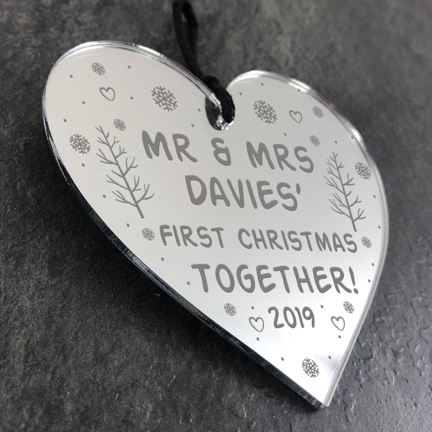 1st Christmas Bauble Gift Personalised Mr And Mrs Acrylic Heart