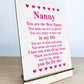 Gifts for Nanny A5 Wood Standing Sign Birthday Mothers Day Gift