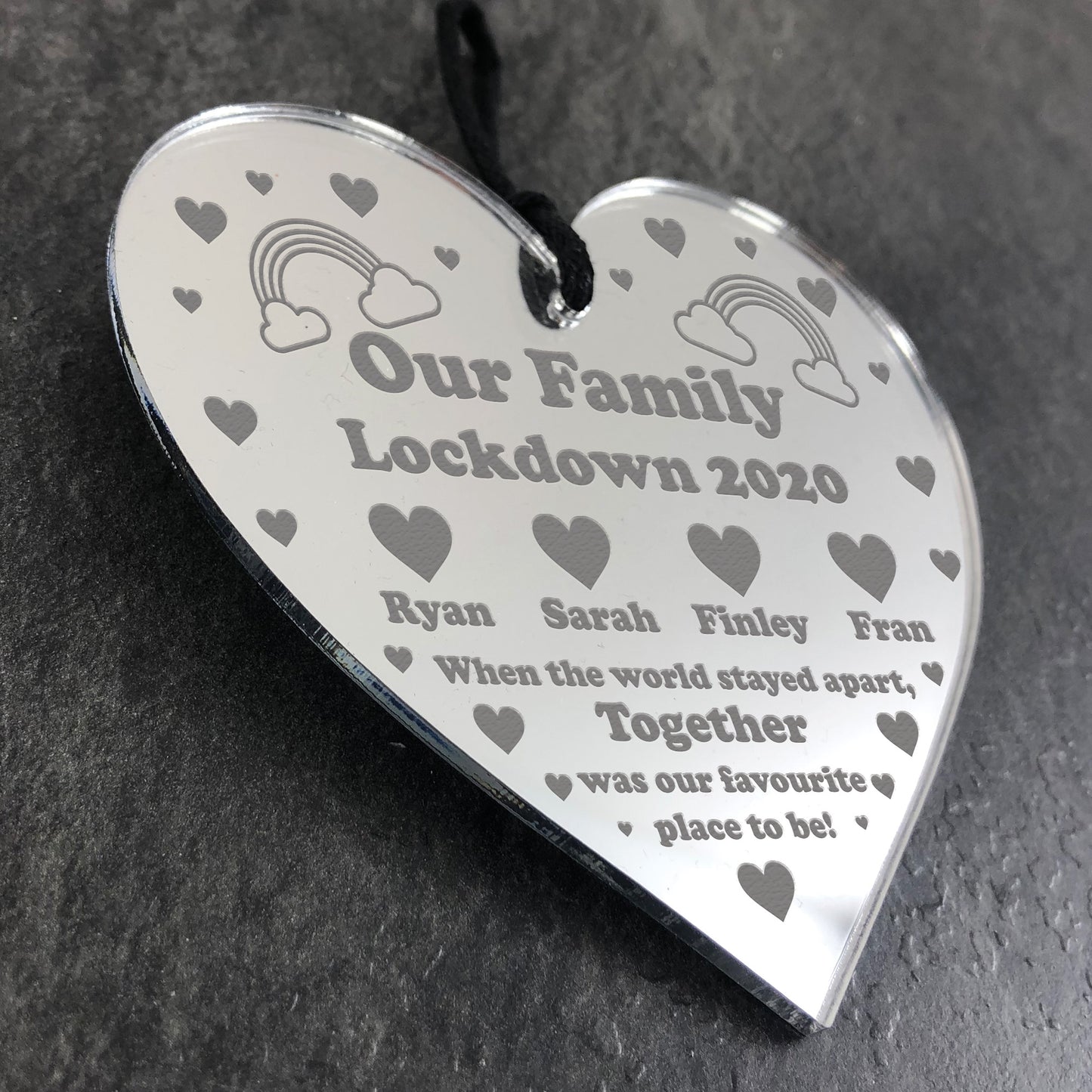 PERSONALISED LOCKDOWN Engraved Heart Family Gift