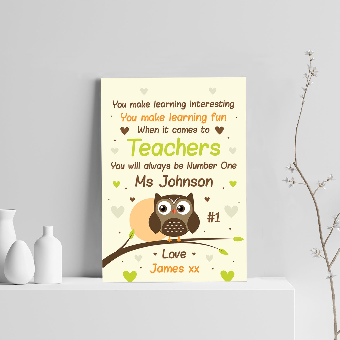 Personalised Thankyou Teacher Assistant Leaving School Owl Gift