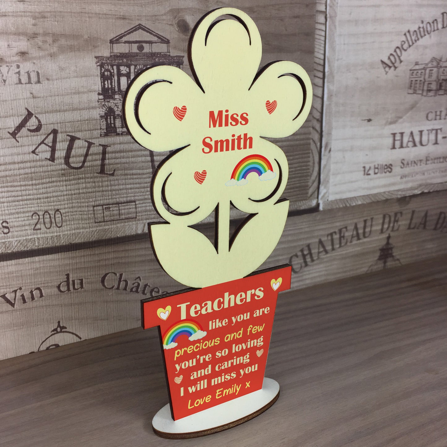 Teacher Wooden Flower PERSONALISED Gift Thank You Teacher Gift