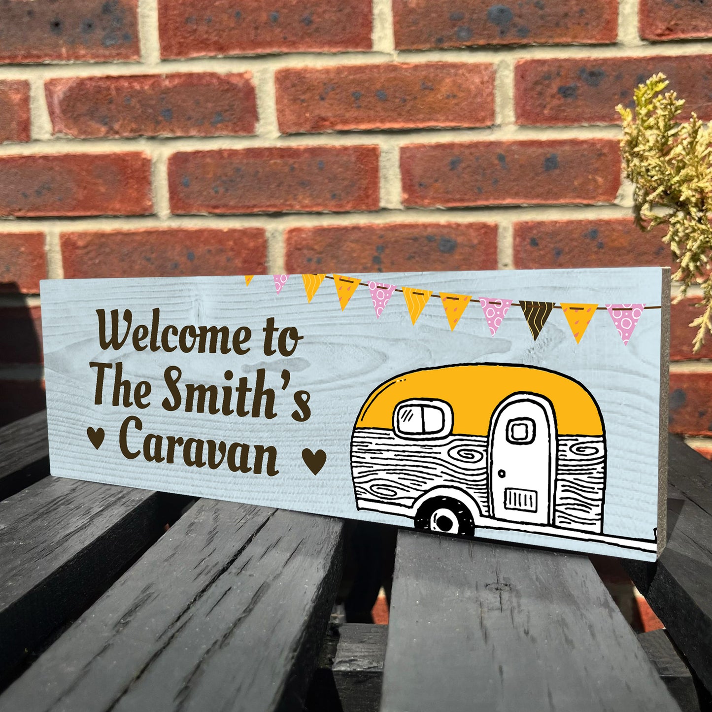 Personalised Caravan Wood Outdoor Sign Welcome Plaques