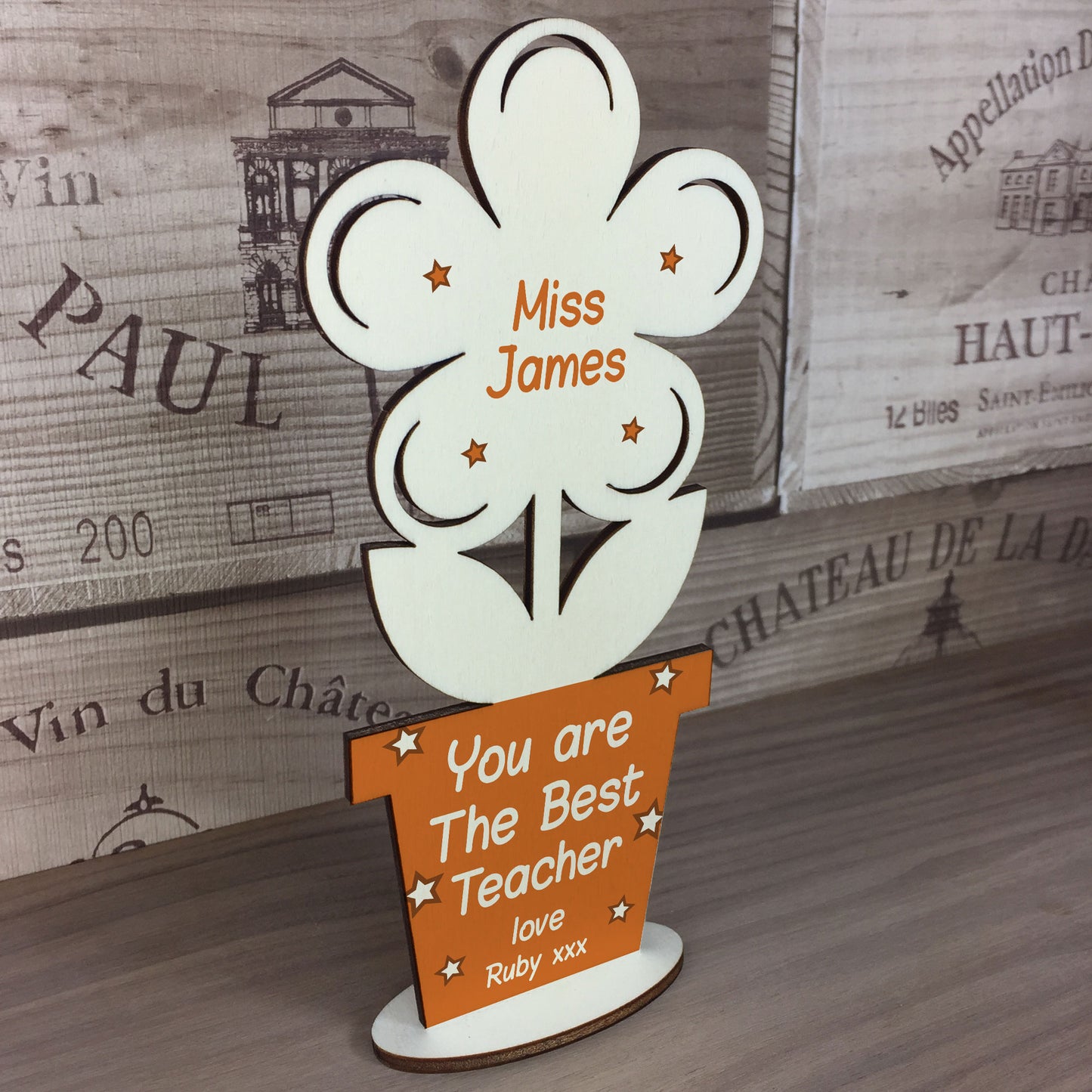 Thank You Teacher Assistant Gift Personalised Wood Flower