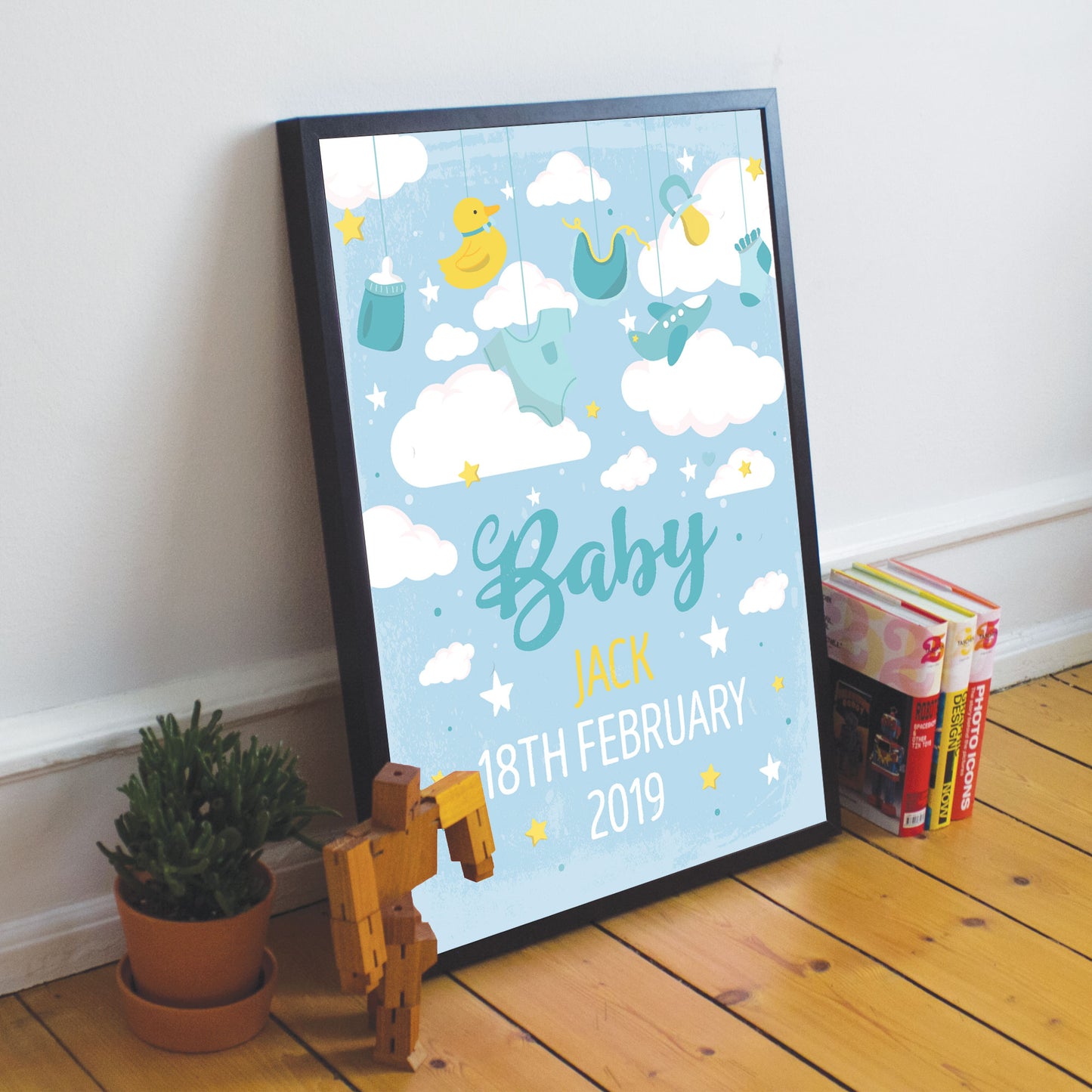 FRAMED Birth Details Print PERSONALISED Baby Boy Gift Wall Art