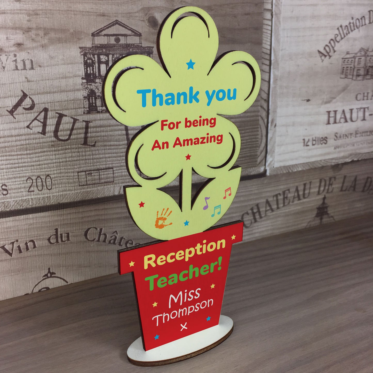 Reception Teacher Gift Thank You Gift Personalised Wood Flower