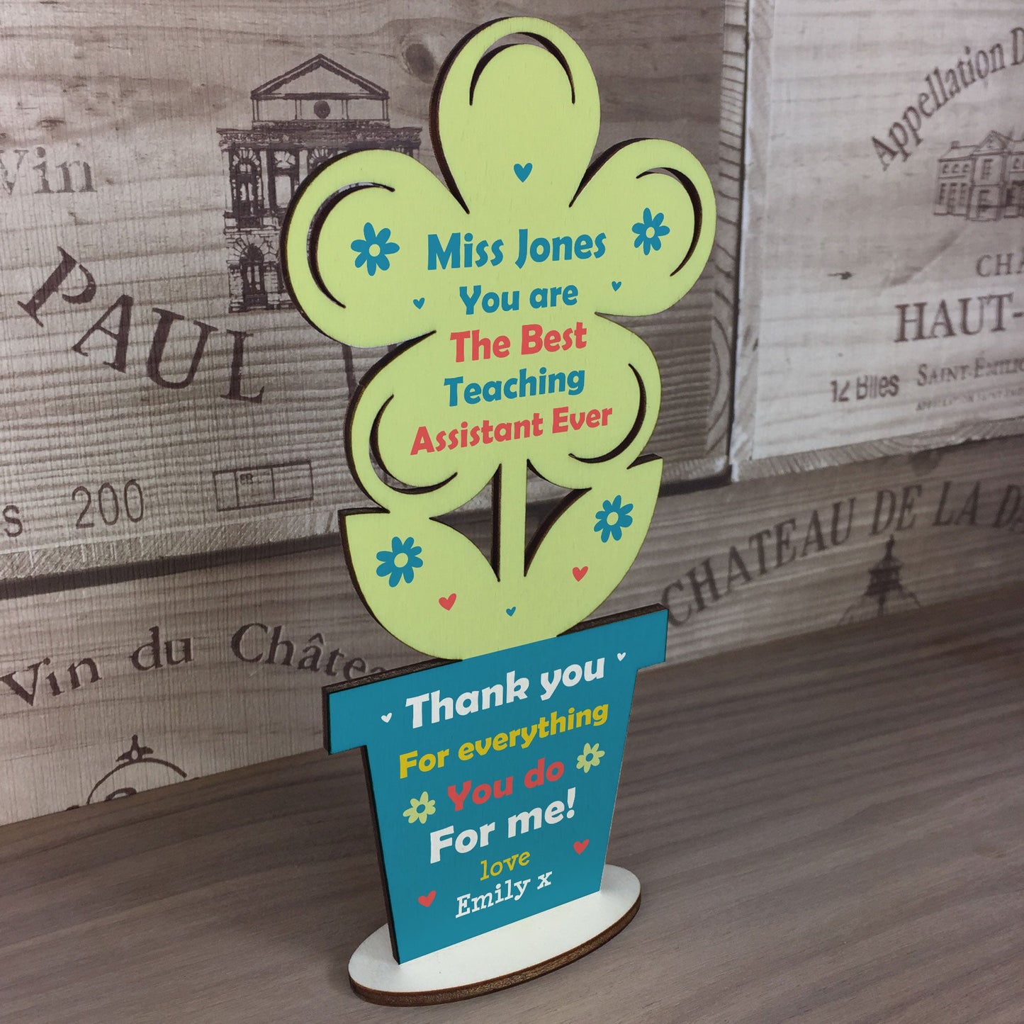 Personalised Teaching Assistant Thank You Gift Wooden Flower