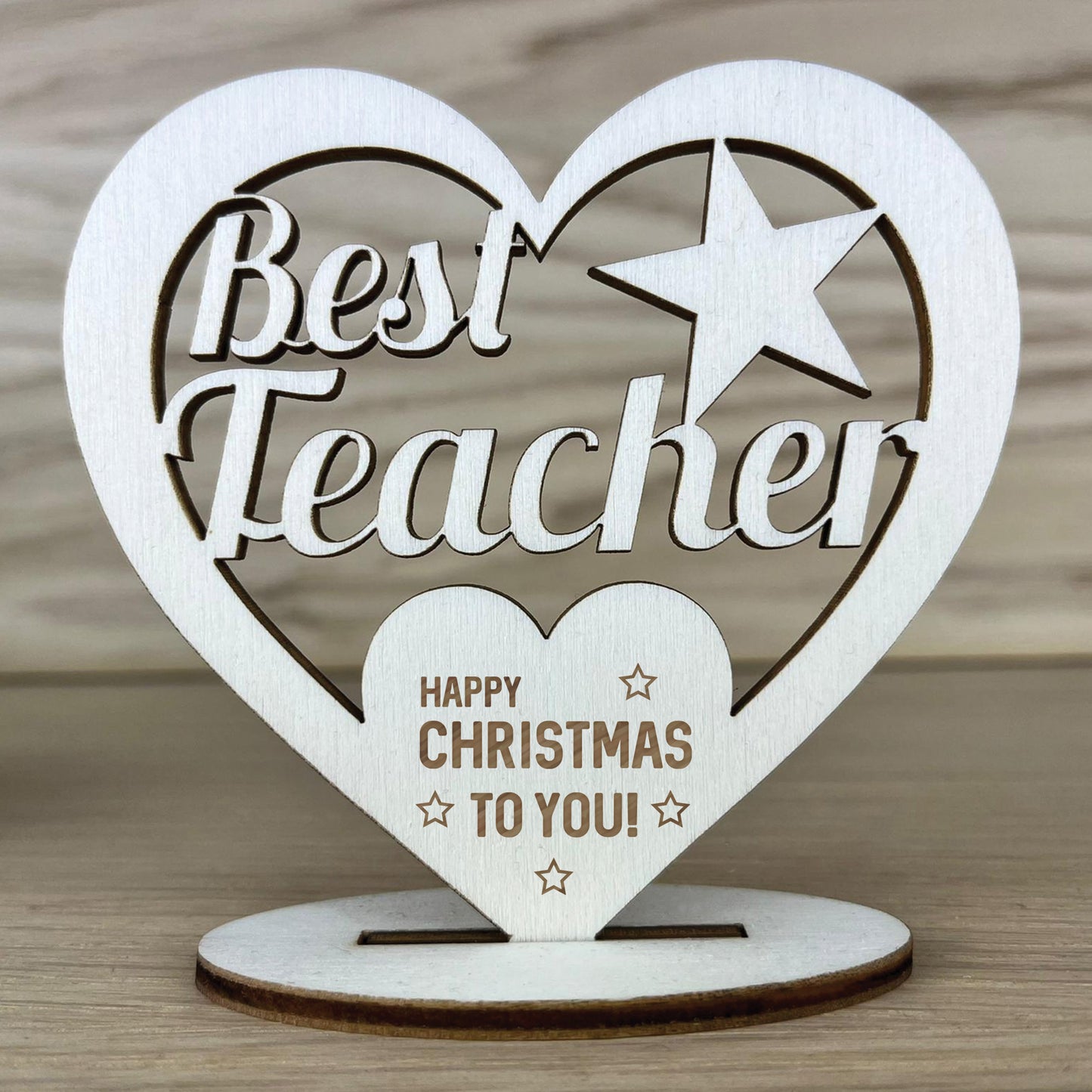 Thank You Teacher Gift Happy Christmas Wood Heart Present