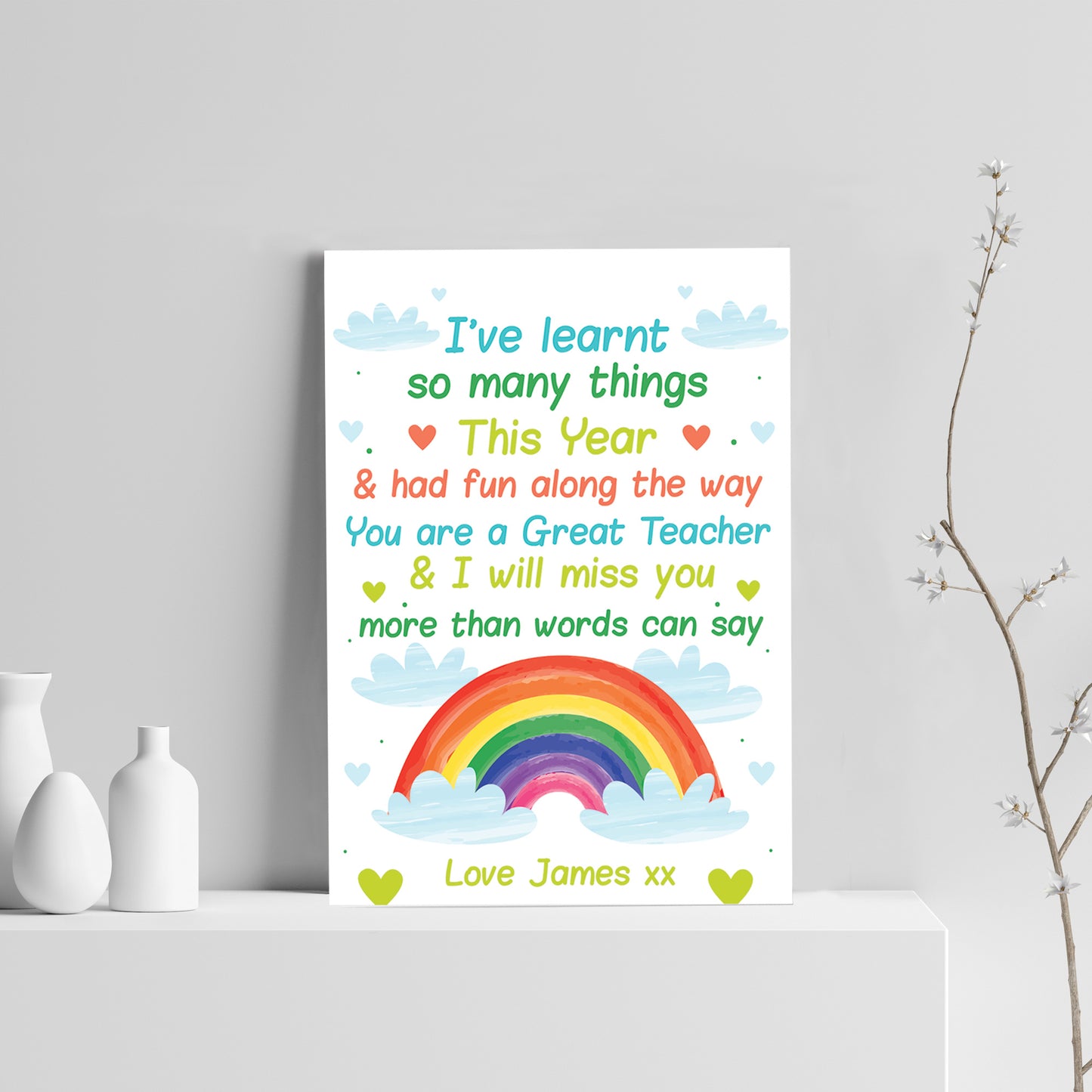 Nursery Pre School Teacher Personalised Rainbow Print Leaving