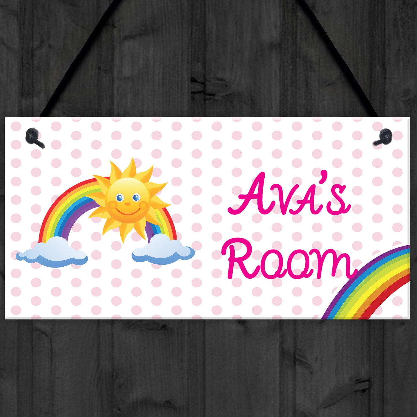 Personalised Rainbow Name Room Play Room Hanging Plaque Sign