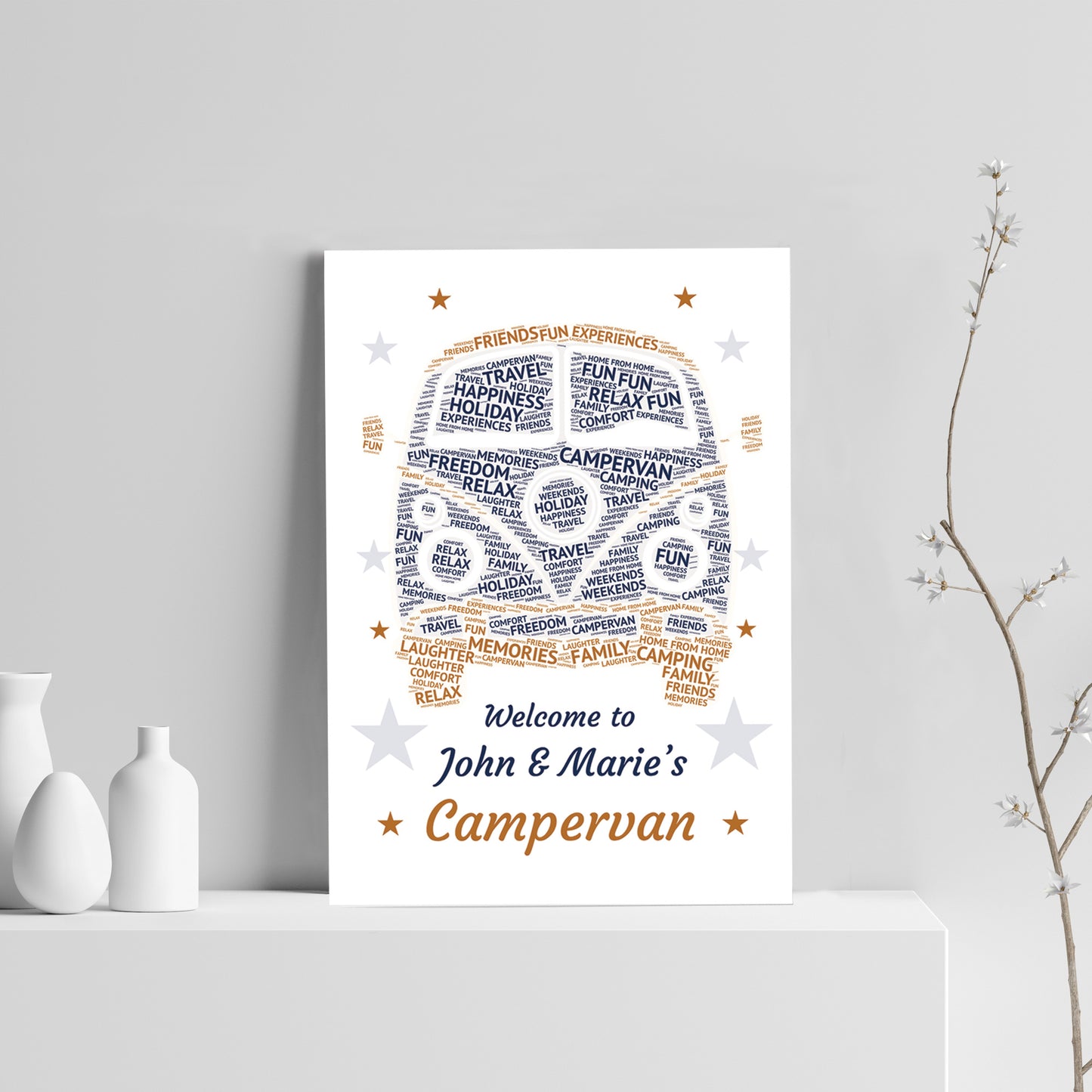 Campervan Sign Personalised Word Art Print VW Camper Decor