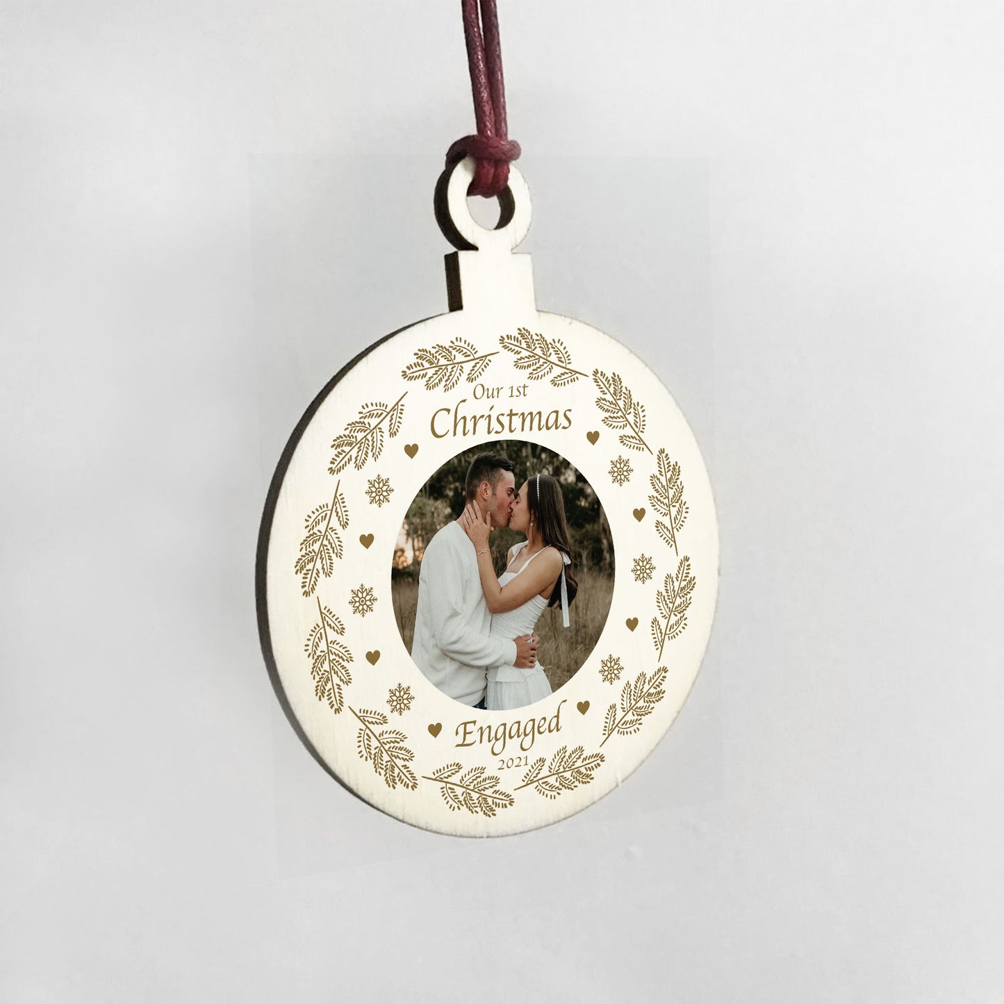 1st Christmas Engaged Bauble Personalised Photo Hanging Bauble