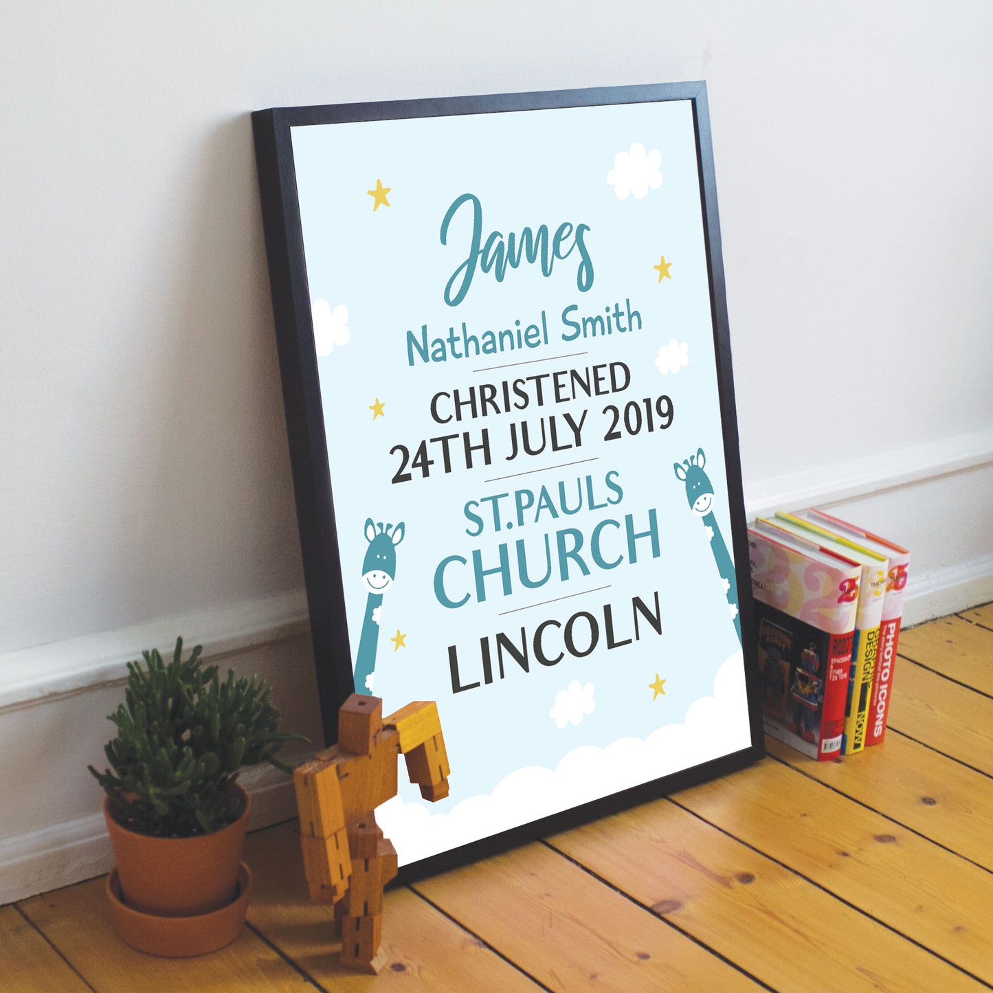 Personalised Baby Print Christening Details Nursery Art Framed